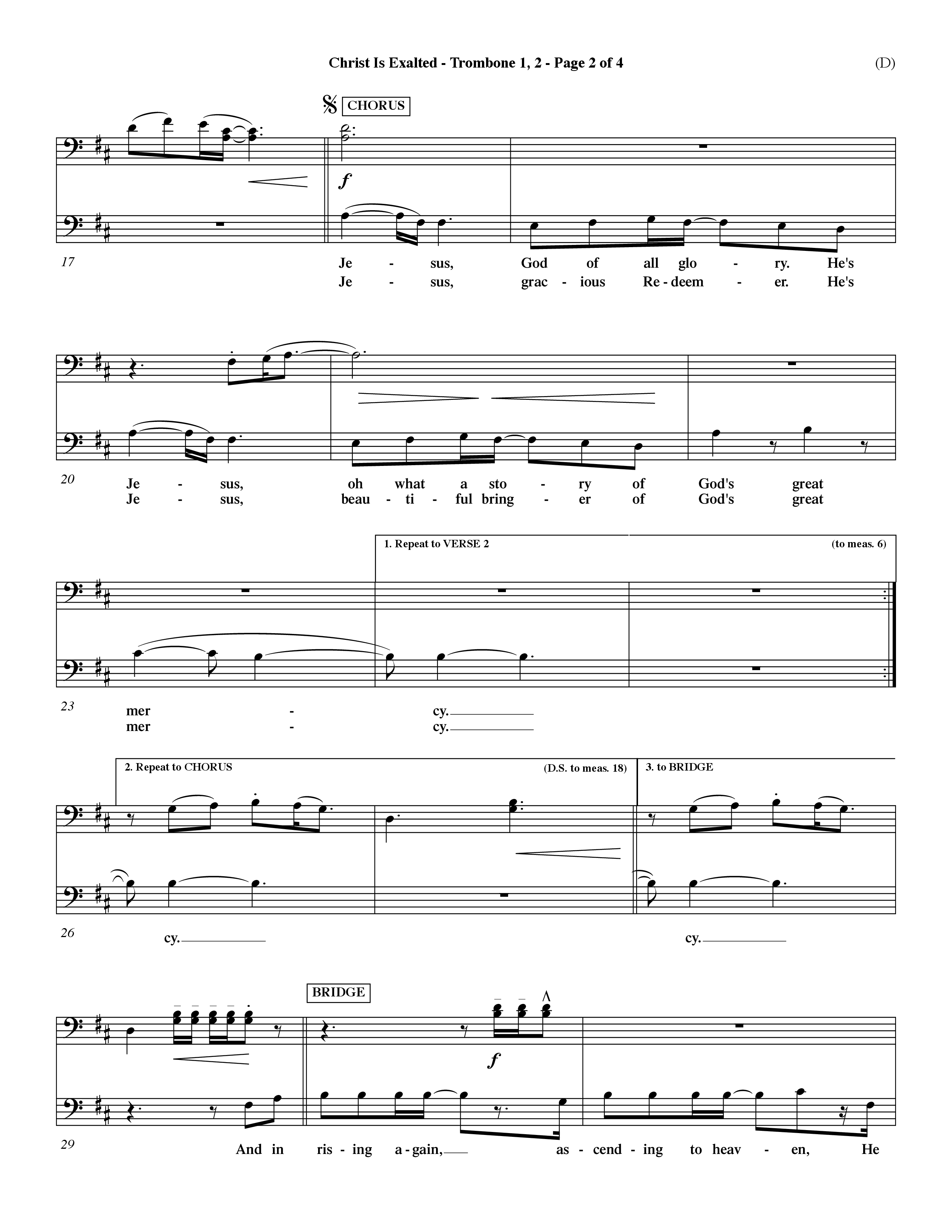 Christ Is Exalted (Choral Anthem SATB) Trombone 1/2 (Word Music Choral / Orch. David Shipps)