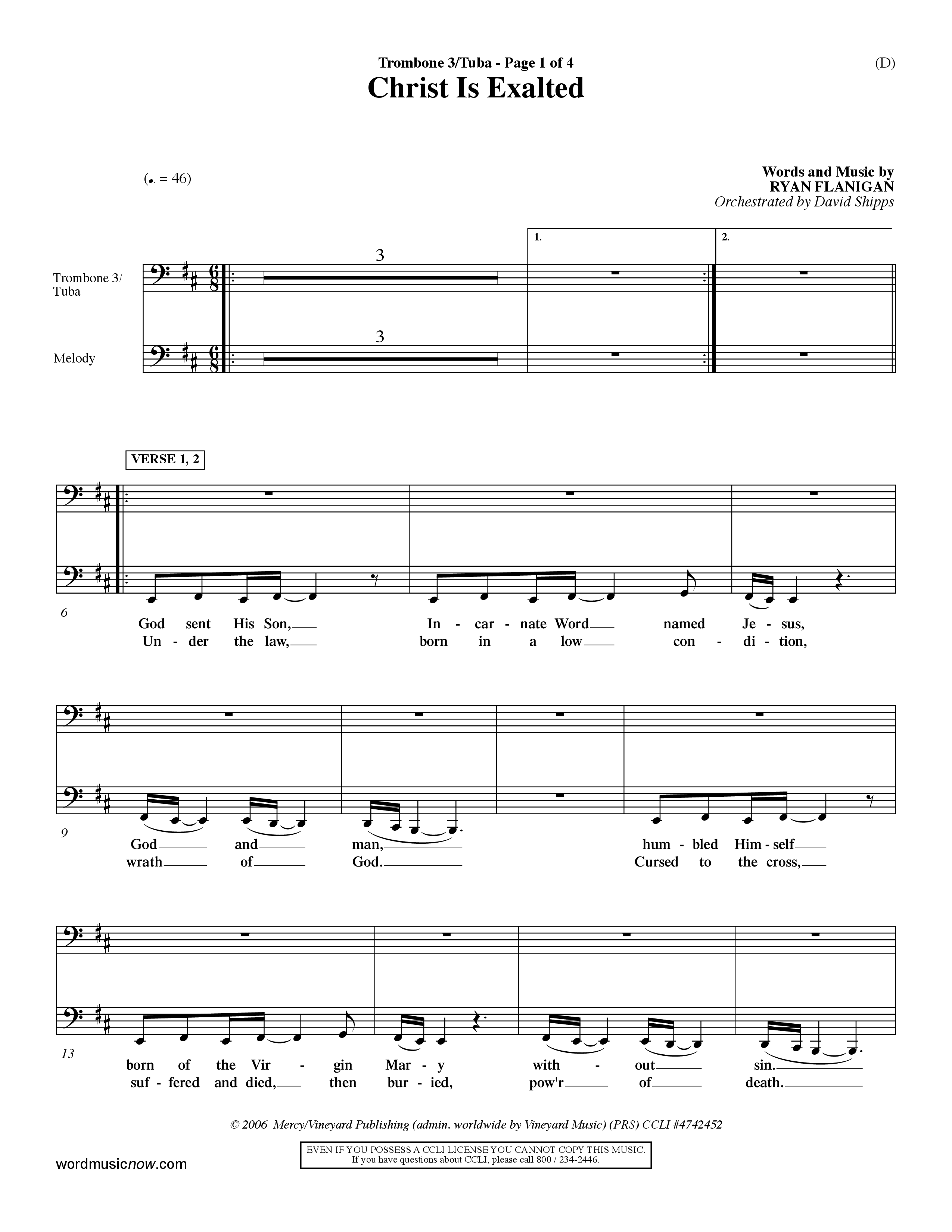 Christ Is Exalted (Choral Anthem SATB) Trombone 3/Tuba (Word Music Choral / Orch. David Shipps)