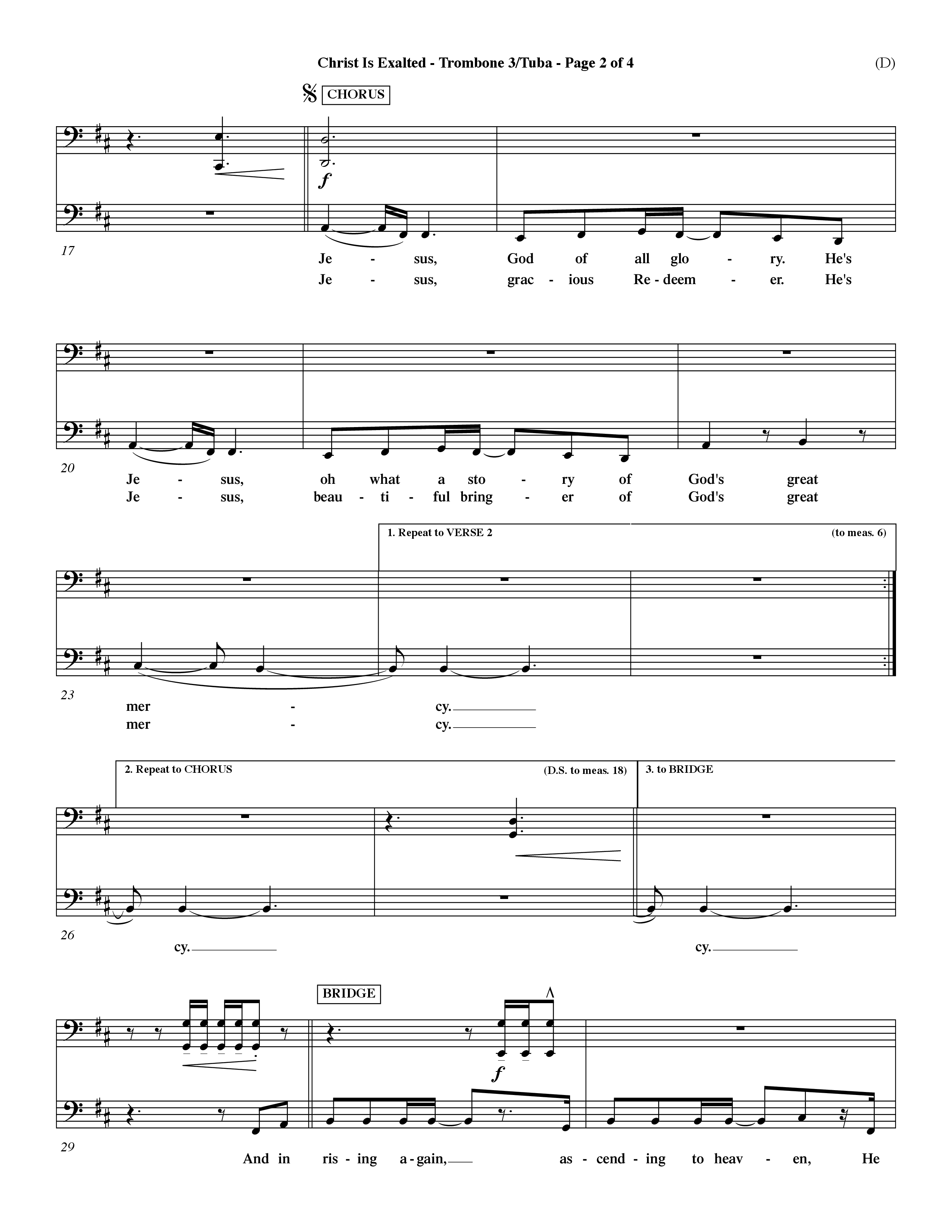 Christ Is Exalted (Choral Anthem SATB) Trombone 3/Tuba (Word Music Choral / Orch. David Shipps)