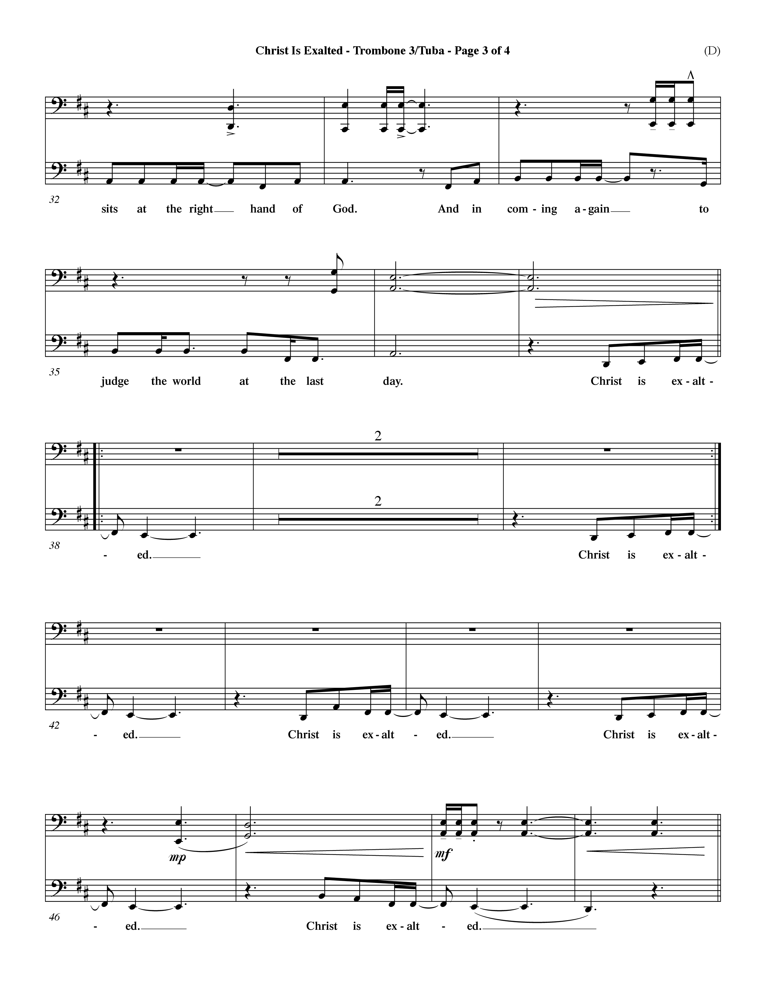 Christ Is Exalted (Choral Anthem SATB) Trombone 3/Tuba (Word Music Choral / Orch. David Shipps)