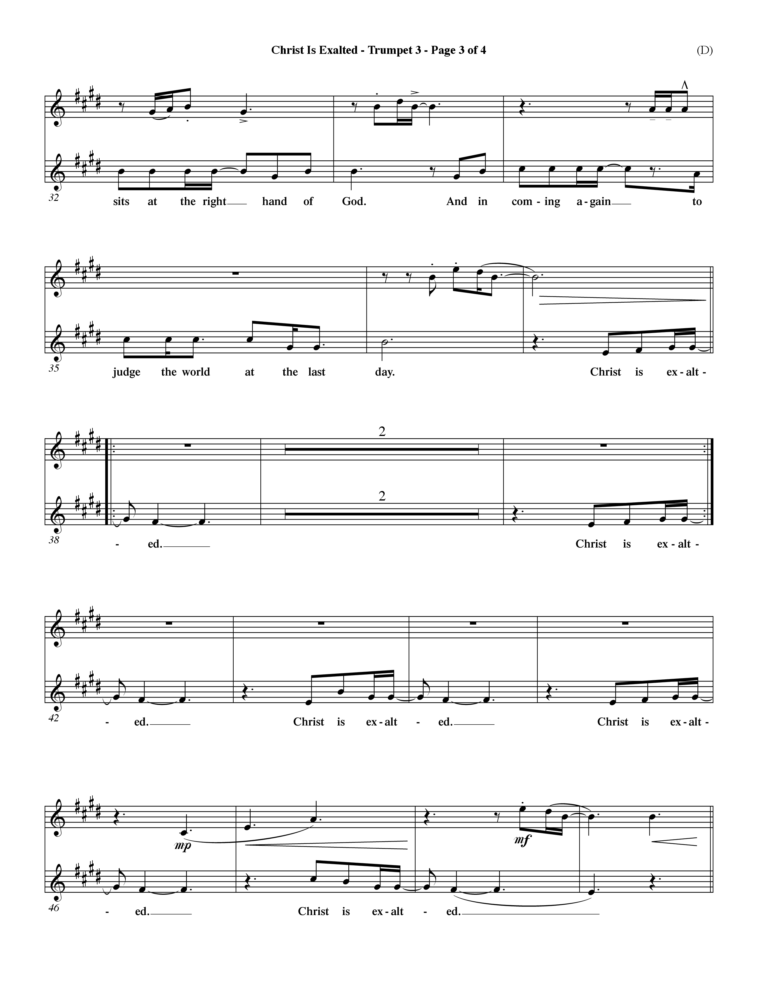 Christ Is Exalted (Choral Anthem SATB) Trumpet 3 (Word Music Choral / Orch. David Shipps)