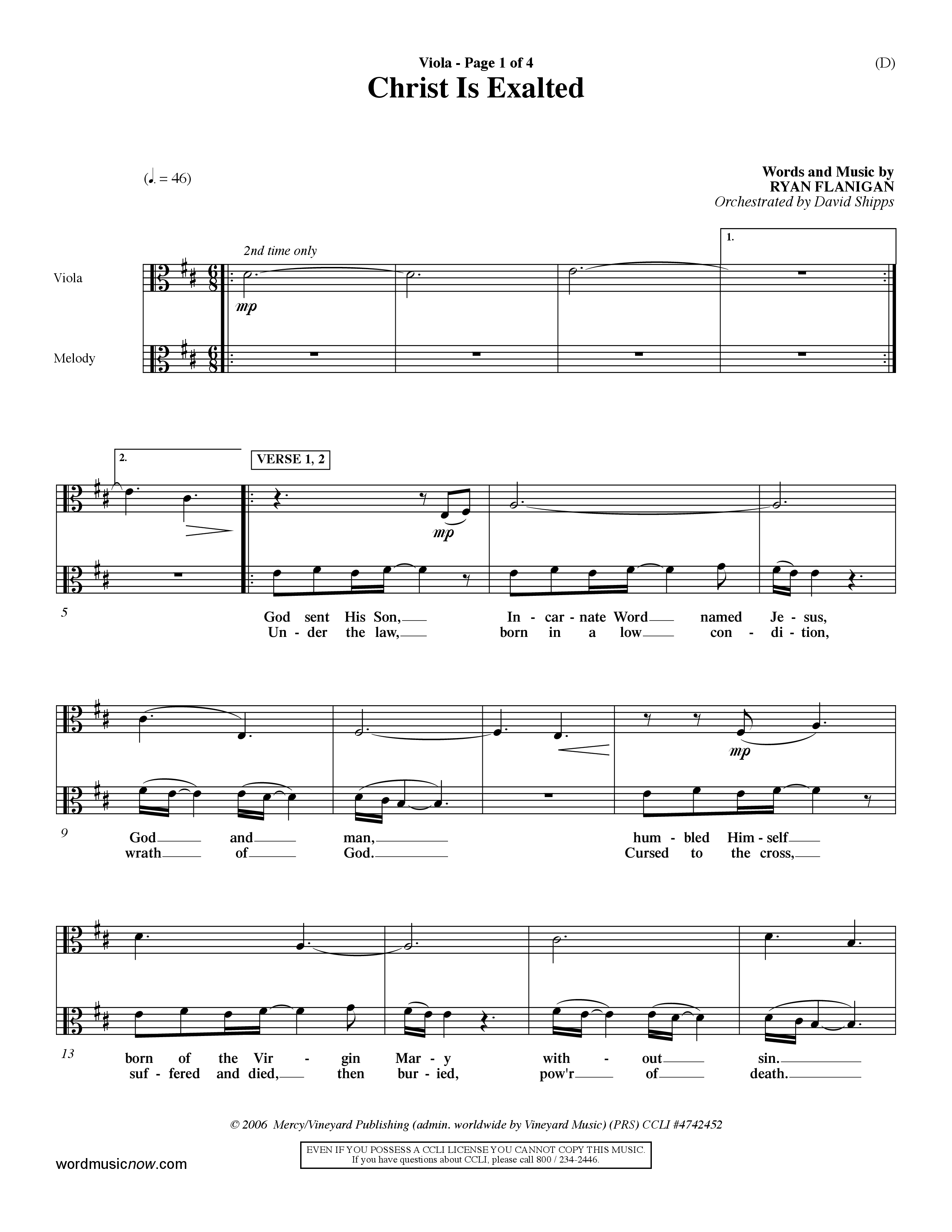Christ Is Exalted (Choral Anthem SATB) Viola (Word Music Choral / Orch. David Shipps)