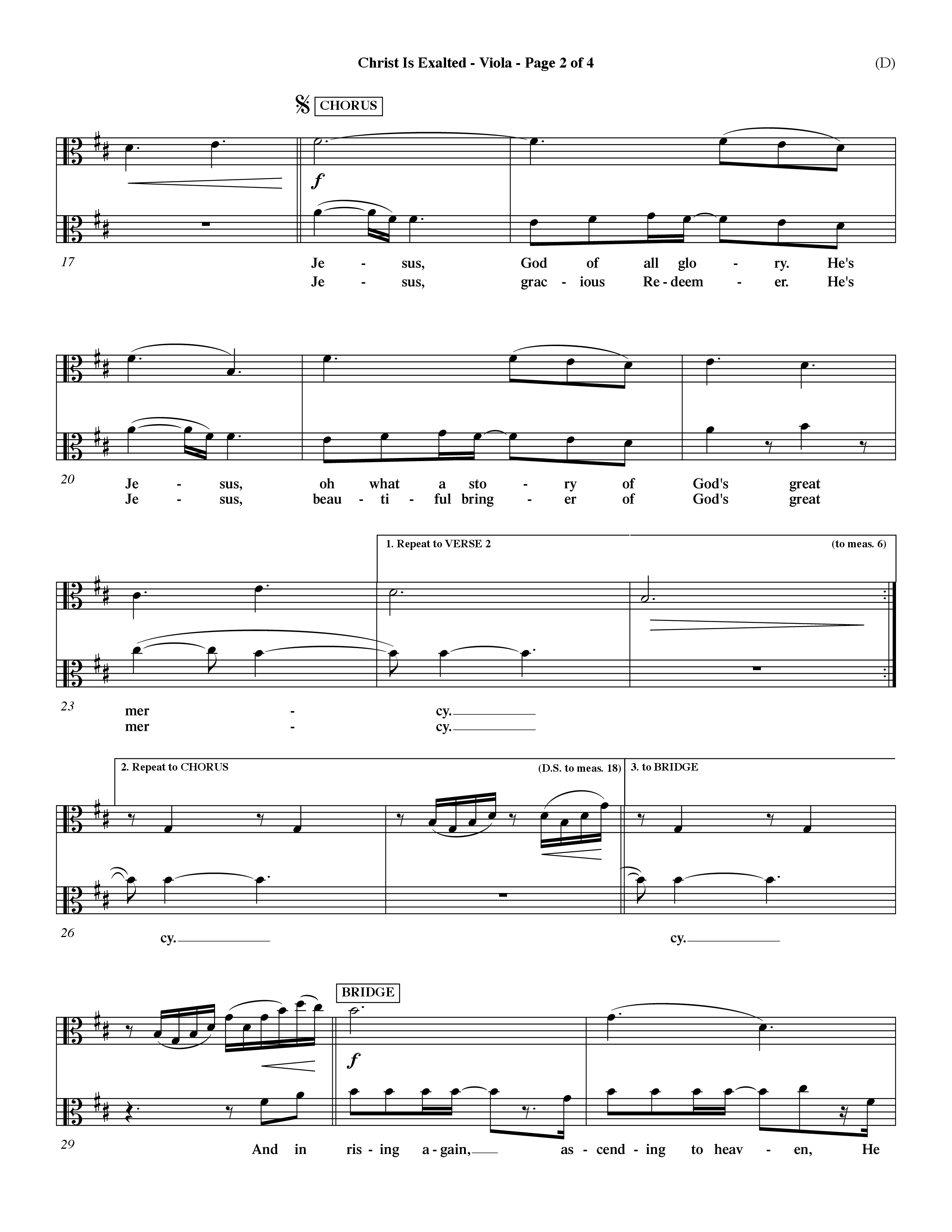 Christ Is Exalted (Choral Anthem SATB) Viola (Word Music Choral / Orch. David Shipps)