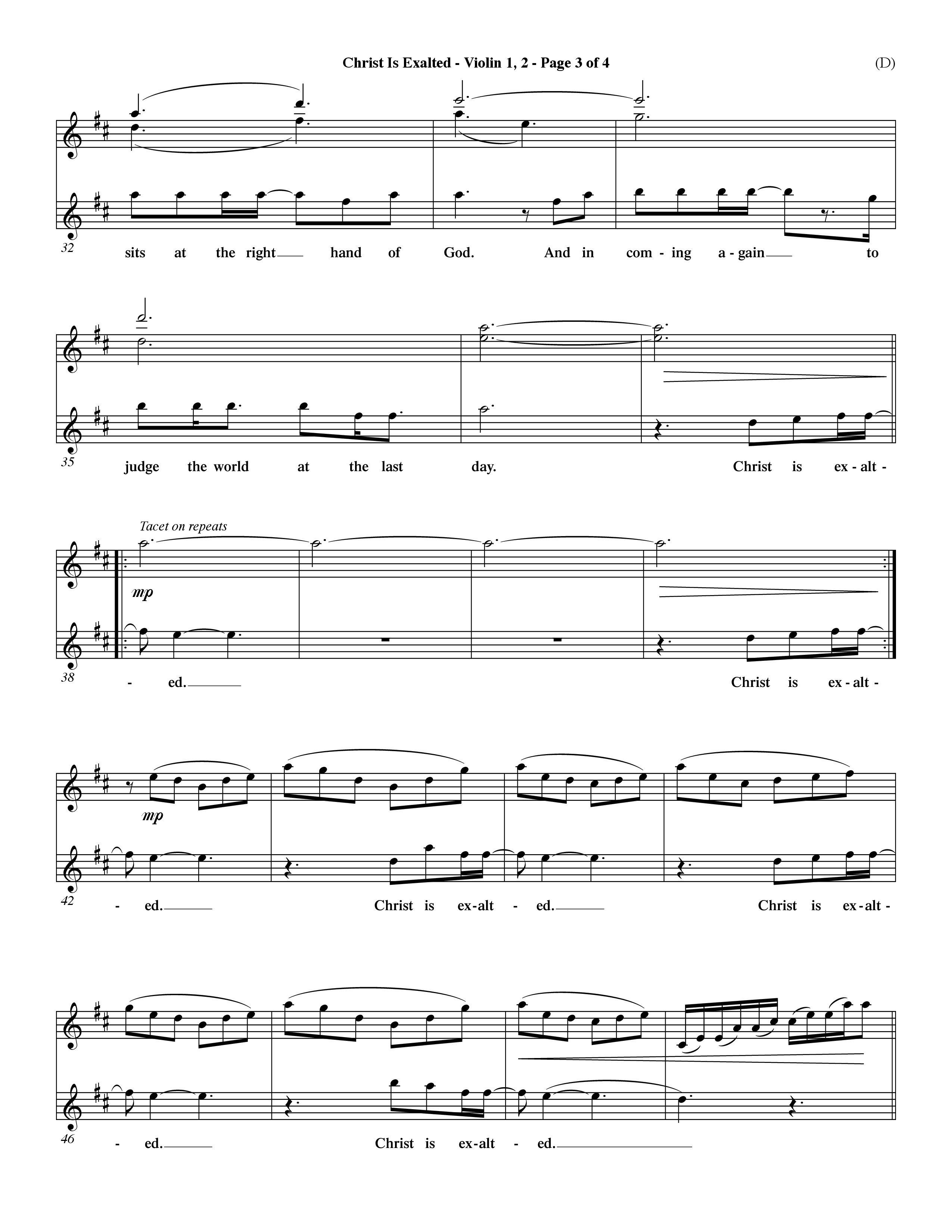 Christ Is Exalted (Choral Anthem SATB) Violin 1/2 (Word Music Choral / Orch. David Shipps)