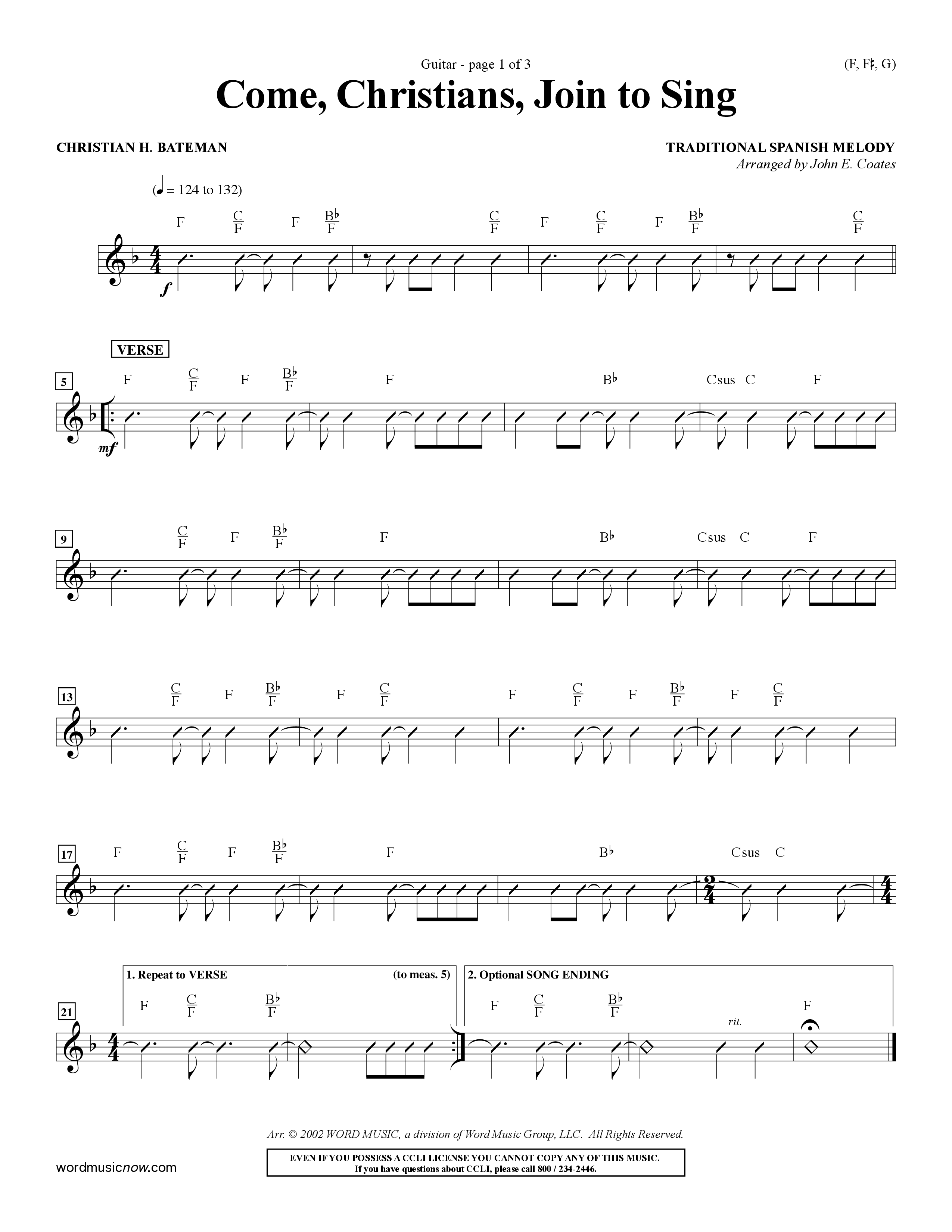 Come Christians Join To Sing Acoustic Guitar (Word Music Choral / Arr. John Coates / Orch. Dave Williamson / Orch. Keith Christopher)