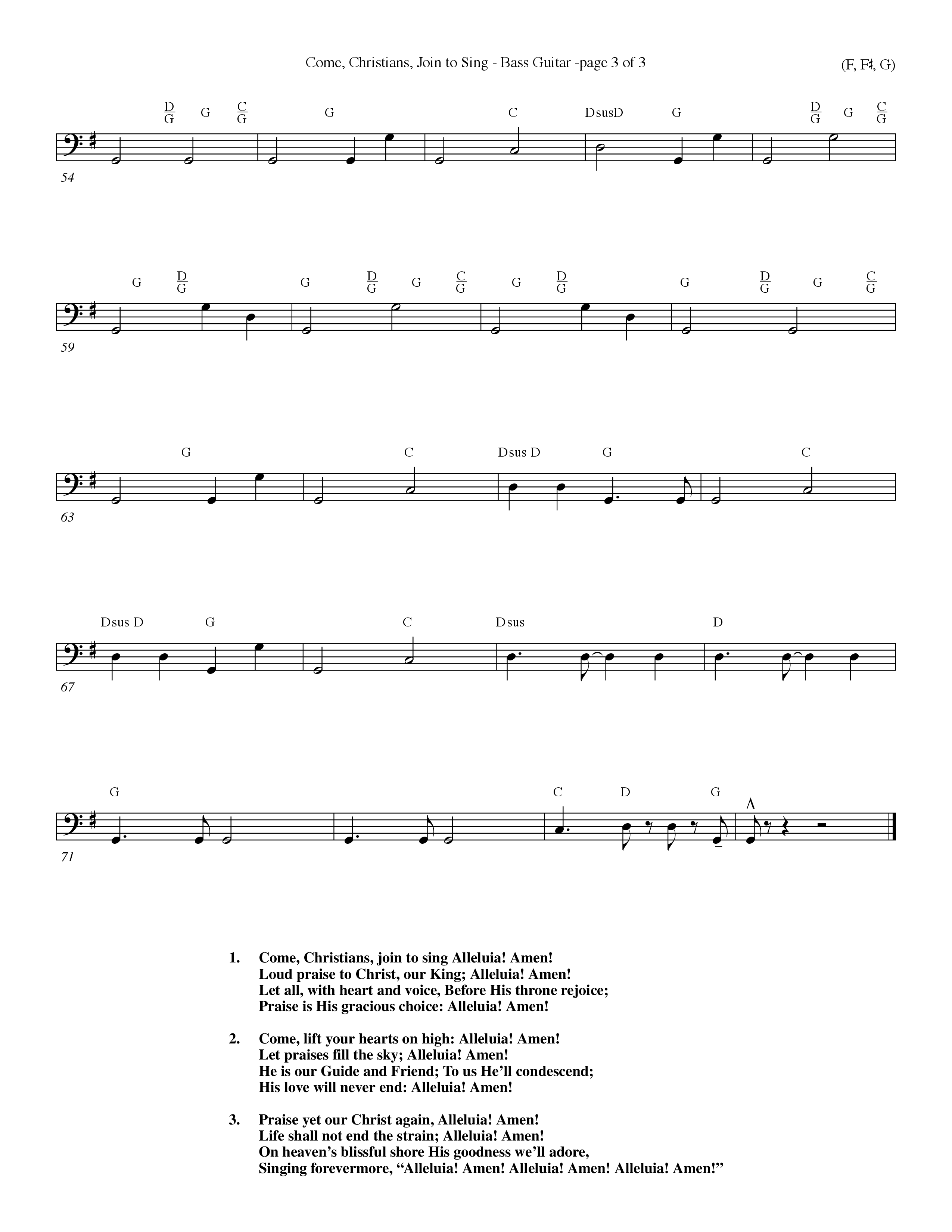 Come Christians Join To Sing Bass Guitar (Word Music Choral / Arr. John Coates / Orch. Dave Williamson / Orch. Keith Christopher)