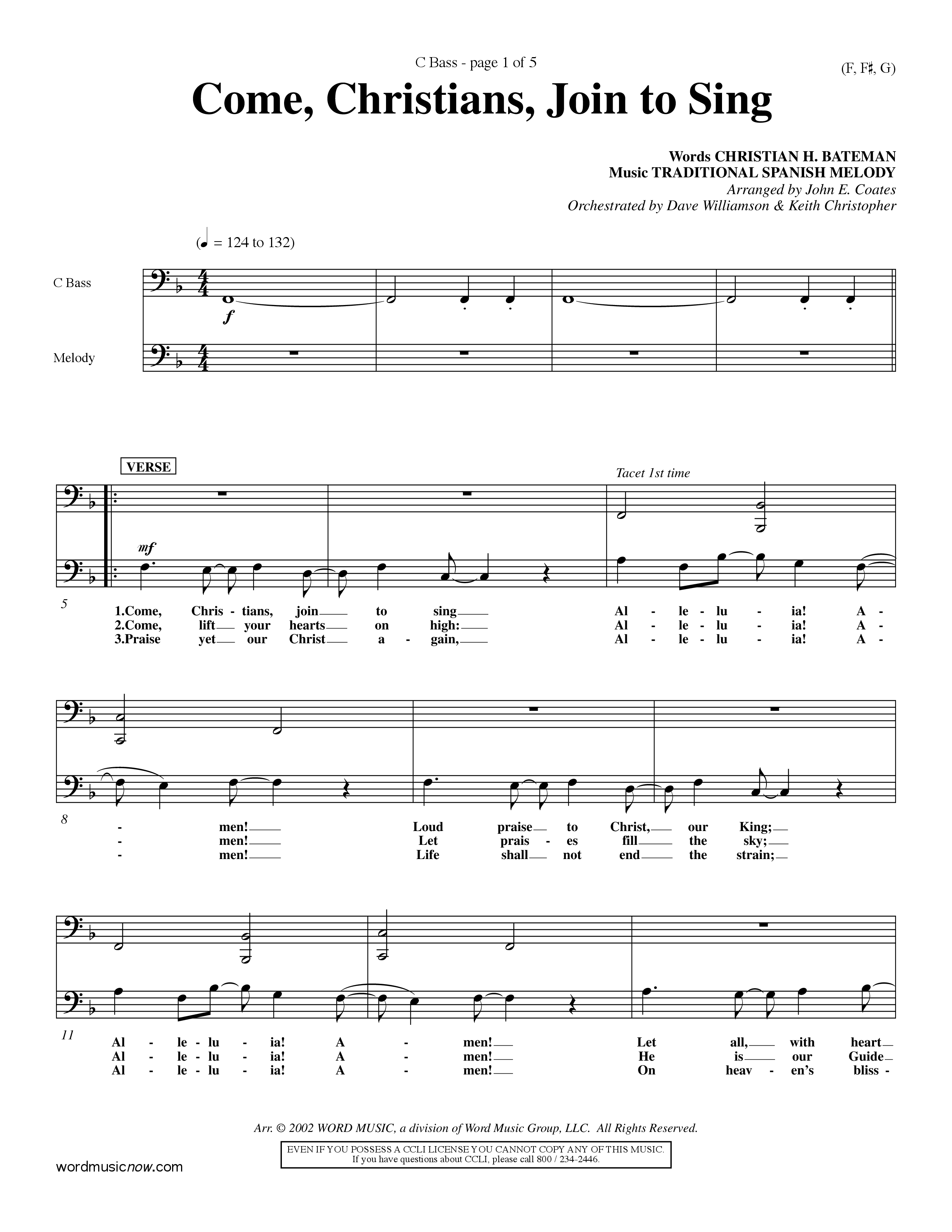 Come Christians Join To Sing Contrabass (Word Music Choral / Arr. John Coates / Orch. Dave Williamson / Orch. Keith Christopher)