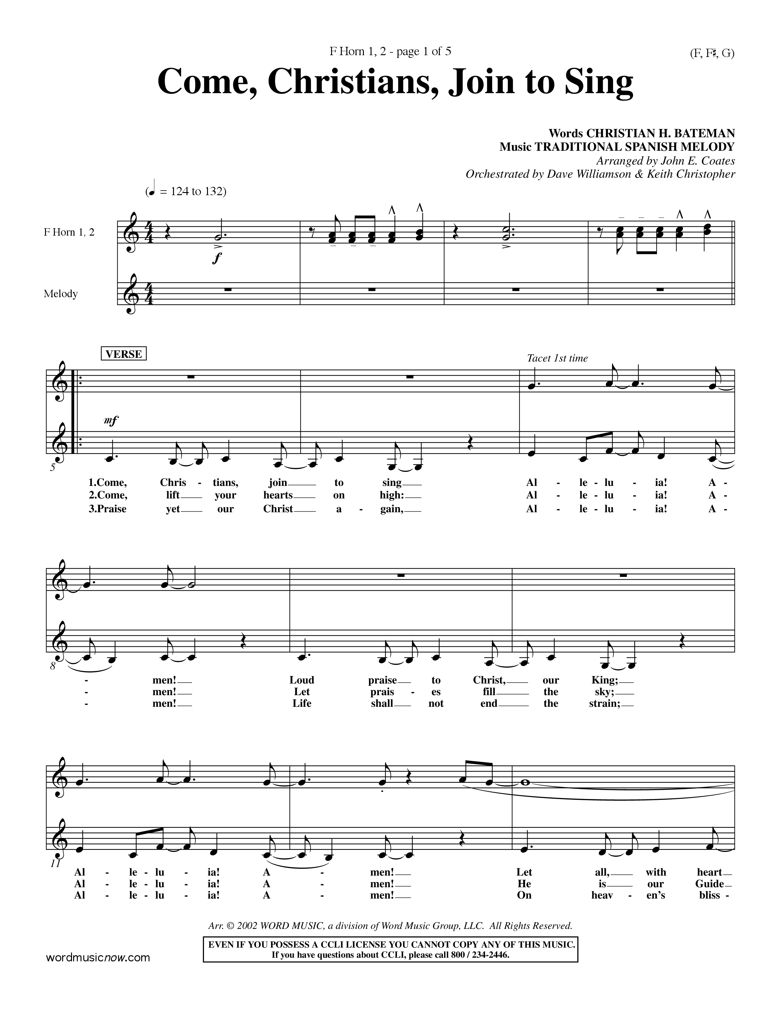 Come Christians Join To Sing French Horn (Word Music Choral / Arr. John Coates / Orch. Dave Williamson / Orch. Keith Christopher)