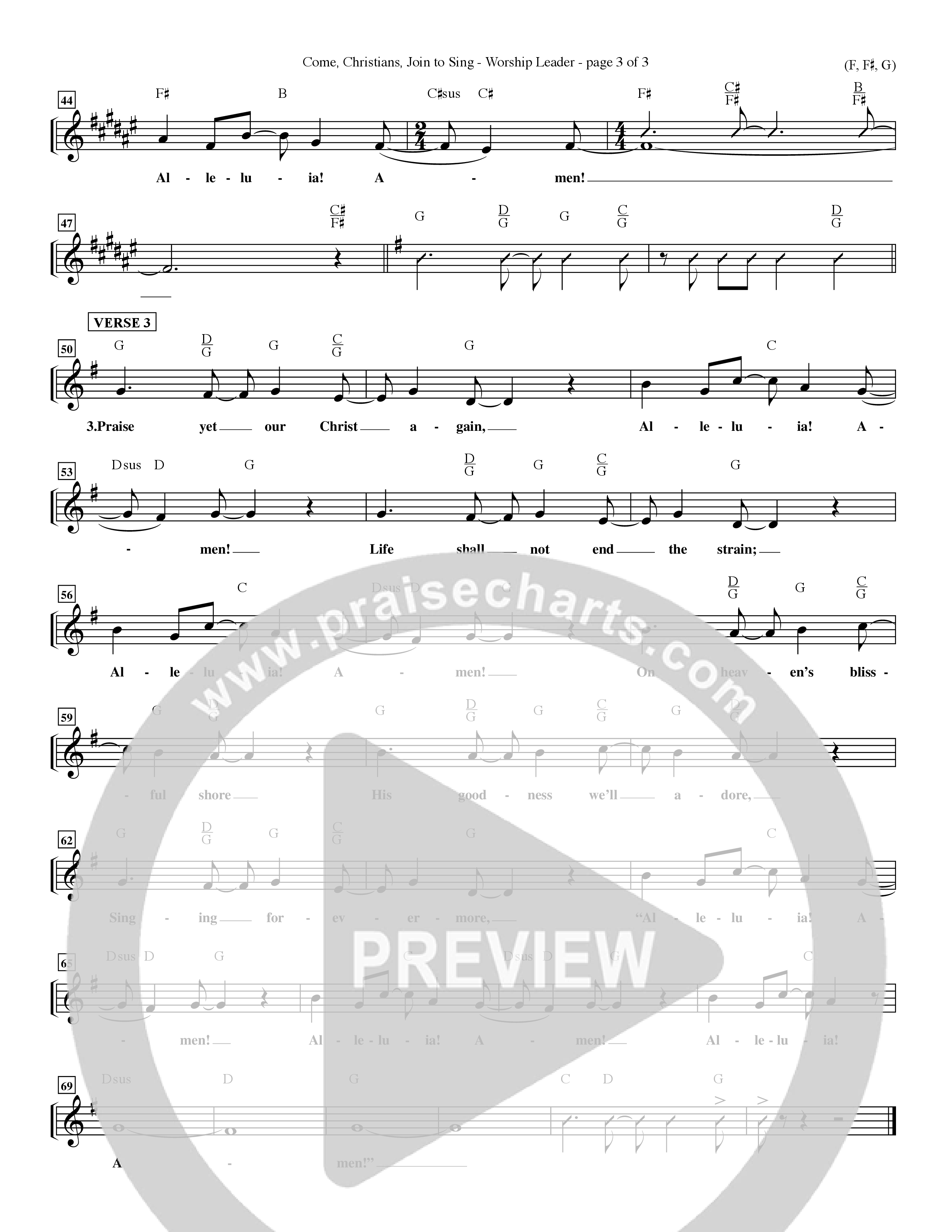 Come Christians Join To Sing Lead Sheet (Mel) (Word Music Choral / Arr. John Coates / Orch. Dave Williamson / Orch. Keith Christopher)