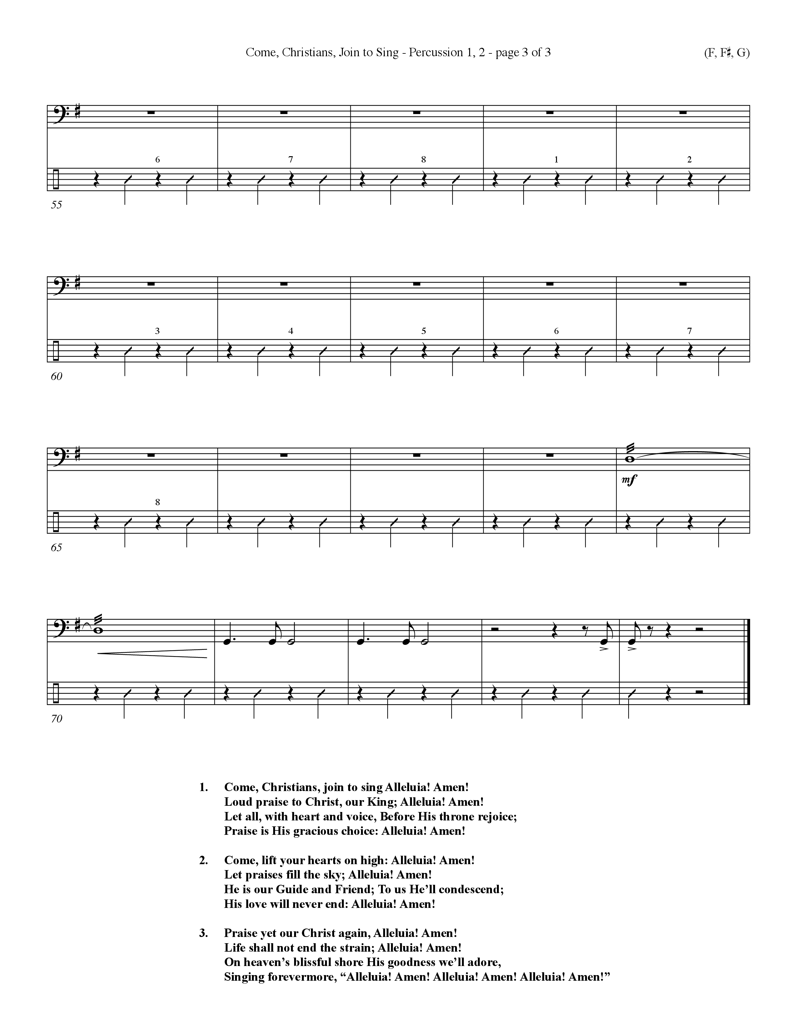 Come Christians Join To Sing Percussion 1/2 (Word Music Choral / Arr. John Coates / Orch. Dave Williamson / Orch. Keith Christopher)