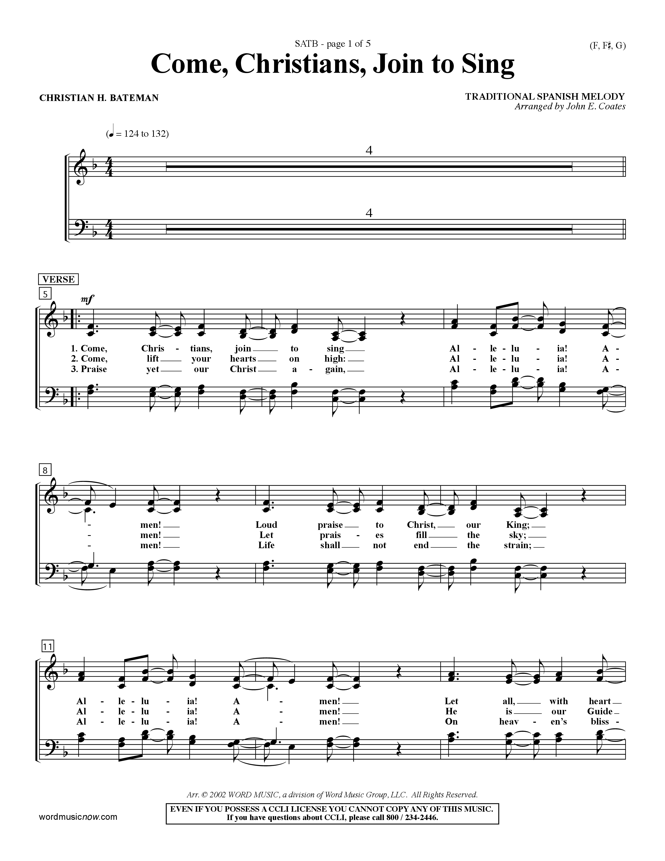 Come Christians Join To Sing Keyboard/Vocal (SATB) (Word Music Choral / Arr. John Coates / Orch. Dave Williamson / Orch. Keith Christopher)