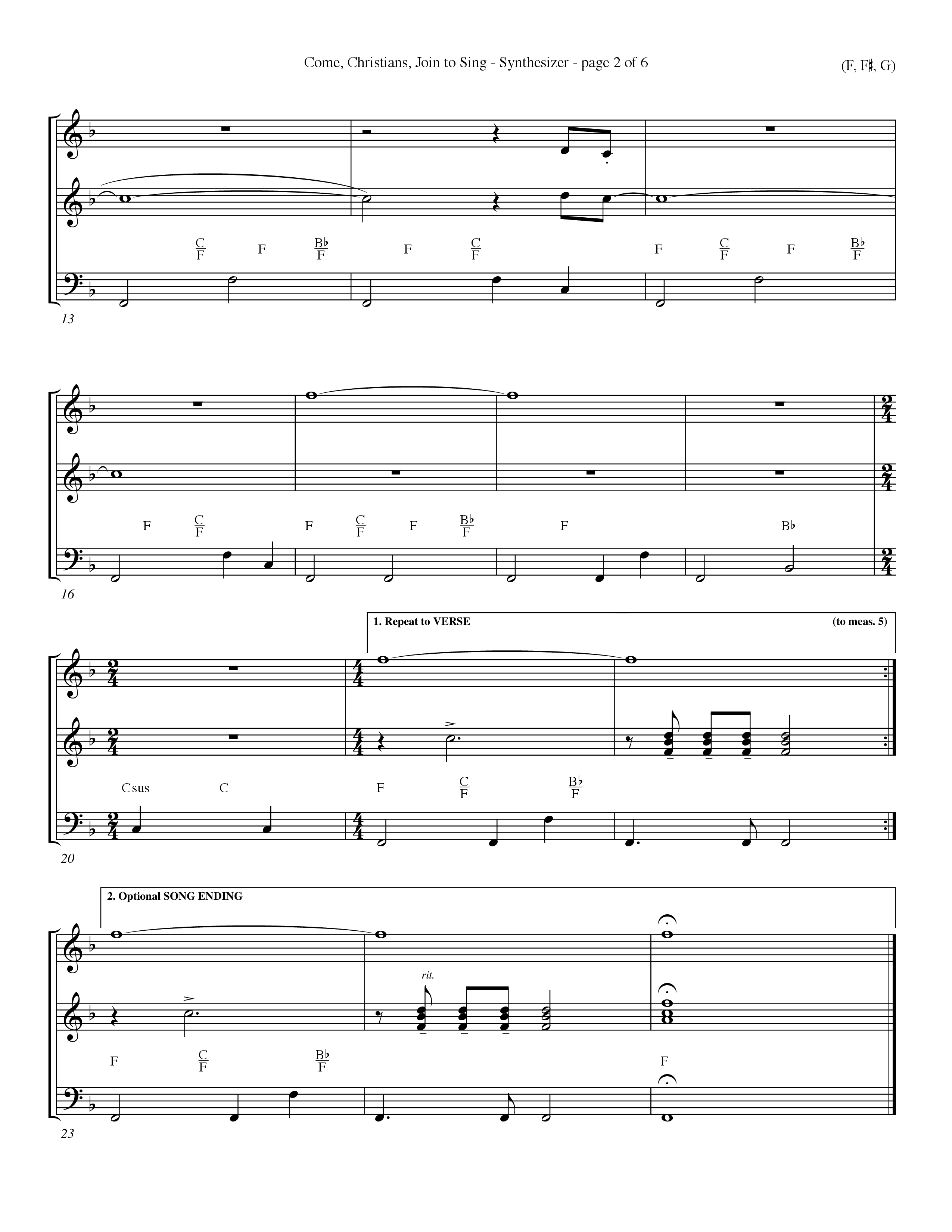 Come Christians Join To Sing Synth (Word Music Choral / Arr. John Coates / Orch. Dave Williamson / Orch. Keith Christopher)