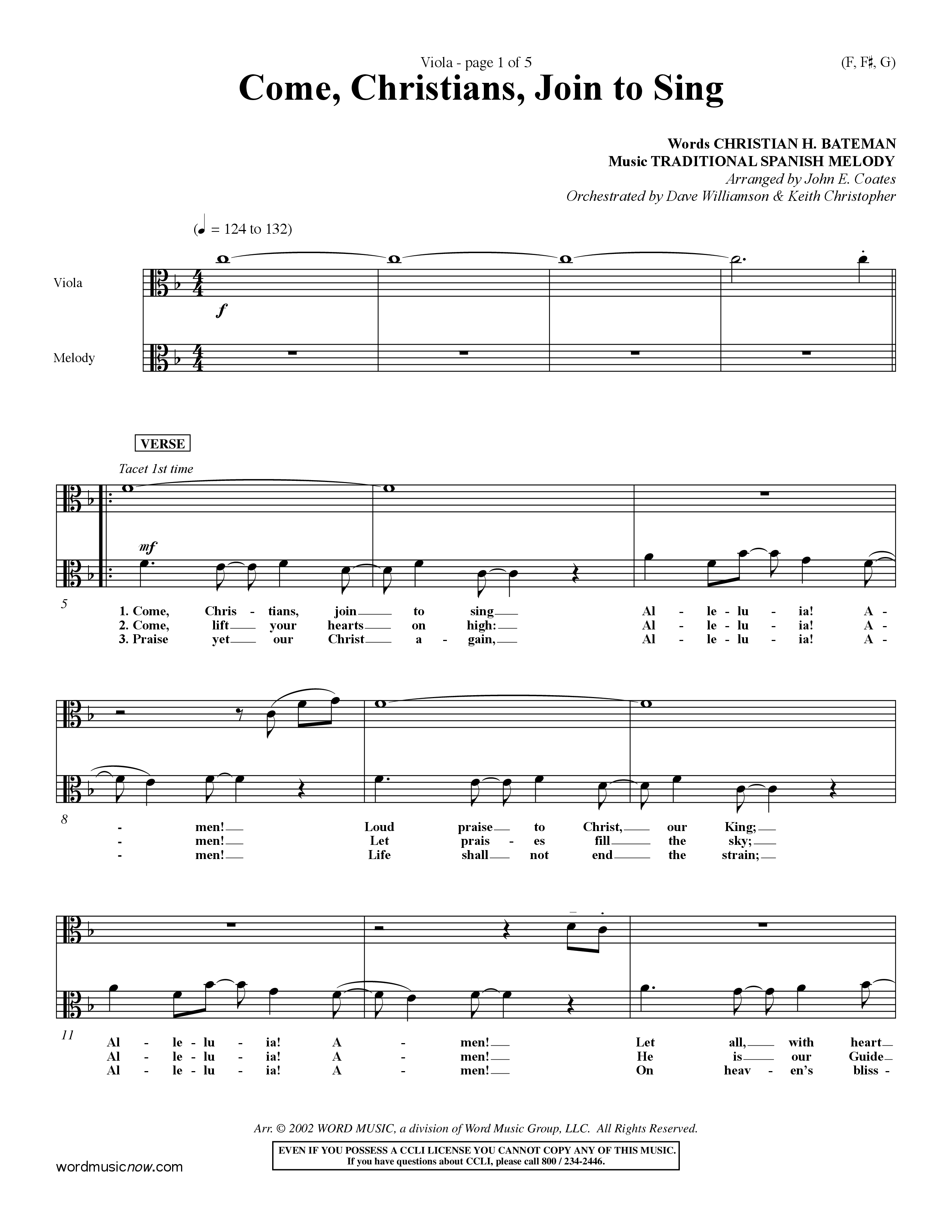 Come Christians Join To Sing Viola (Word Music Choral / Arr. John Coates / Orch. Dave Williamson / Orch. Keith Christopher)