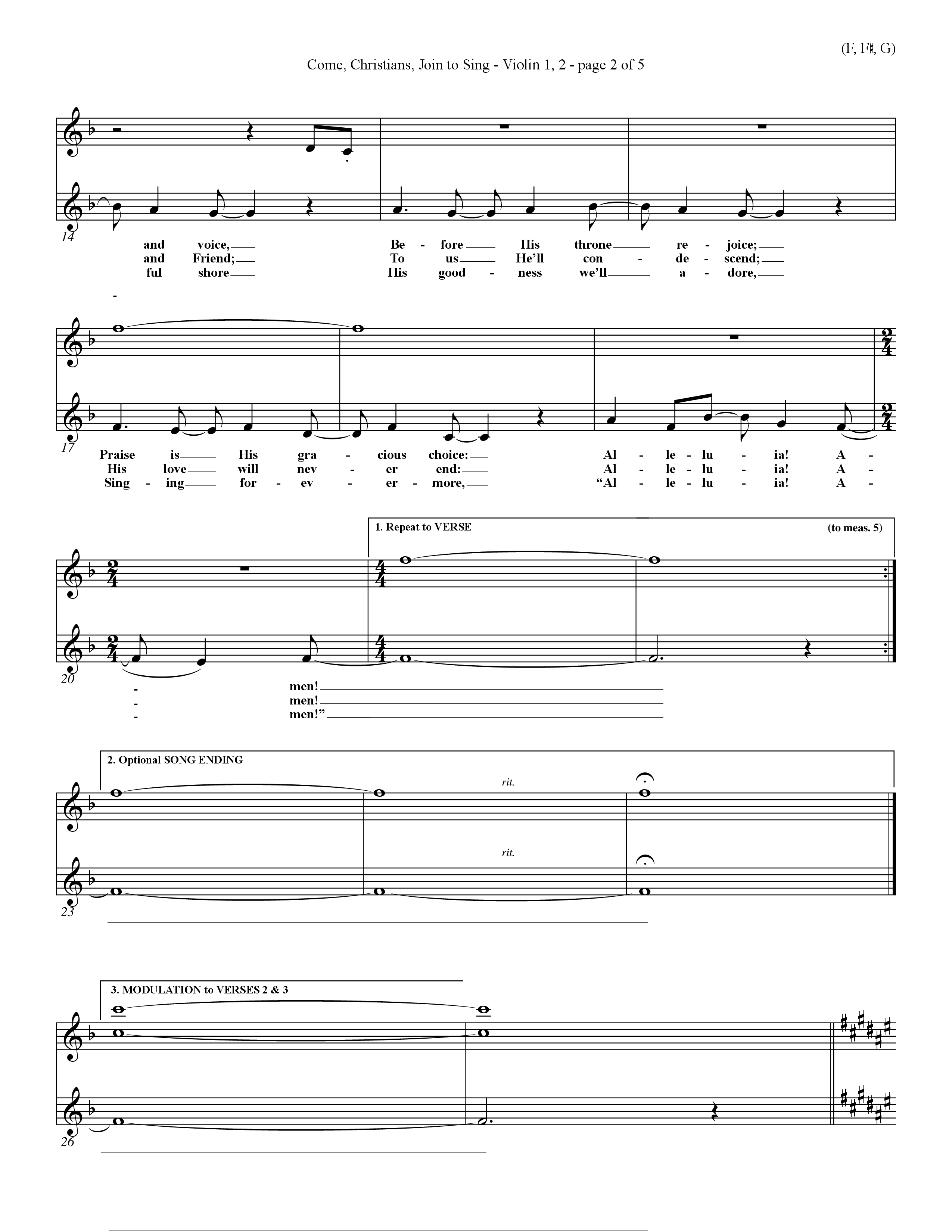 Come Christians Join To Sing Violin 1/2 (Word Music Choral / Arr. John Coates / Orch. Dave Williamson / Orch. Keith Christopher)