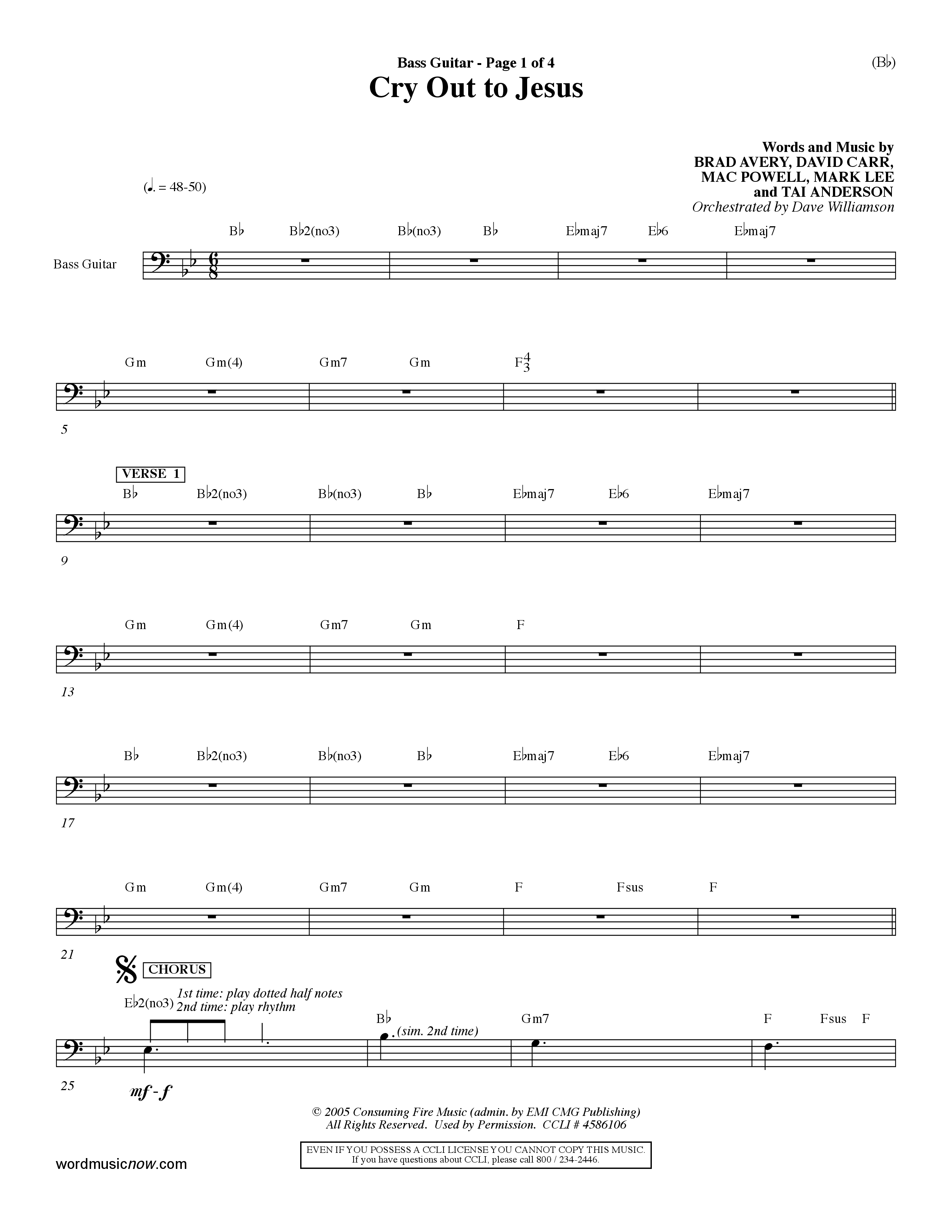 Cry Out To Jesus (Choral Anthem SATB) Bass Guitar (Word Music Choral / Orch. Dave Williamson)