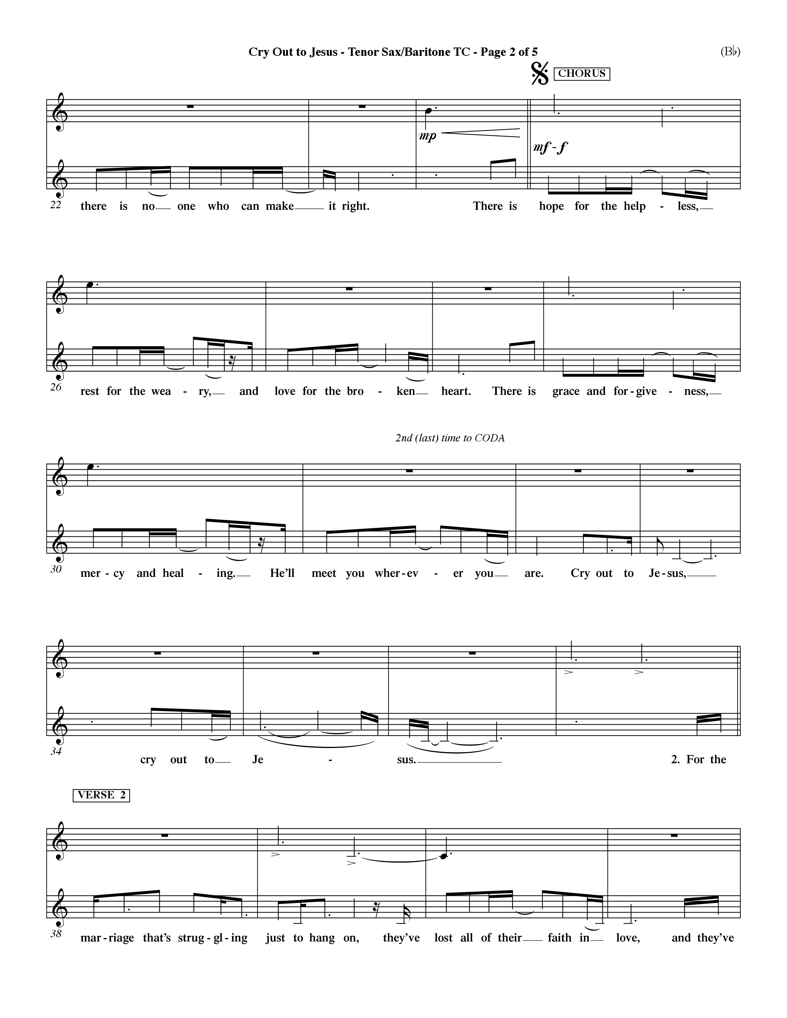 Cry Out To Jesus (Choral Anthem SATB) Tenor Sax/Baritone T.C. (Word Music Choral / Orch. Dave Williamson)