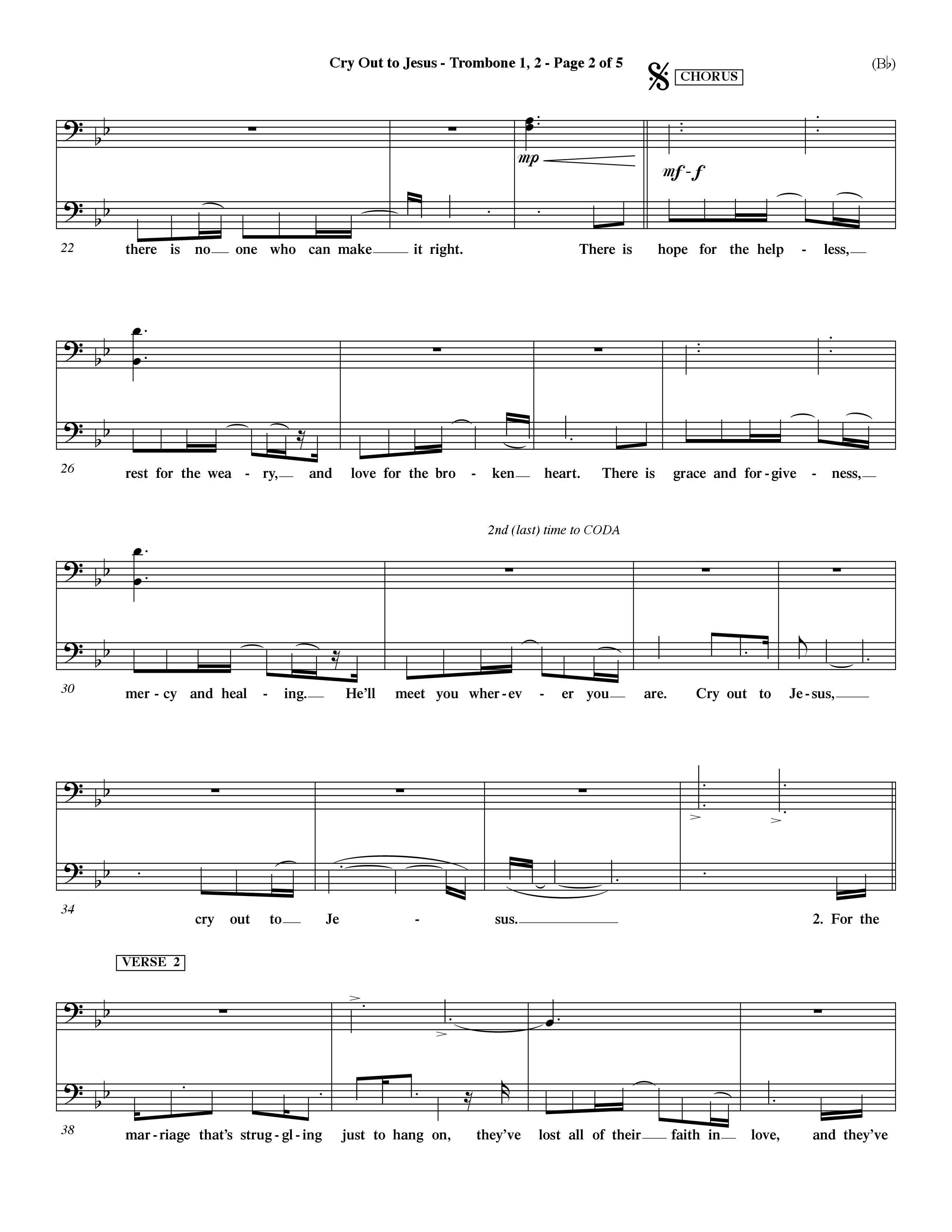 Cry Out To Jesus (Choral Anthem SATB) Trombone 1/2 (Word Music Choral / Orch. Dave Williamson)