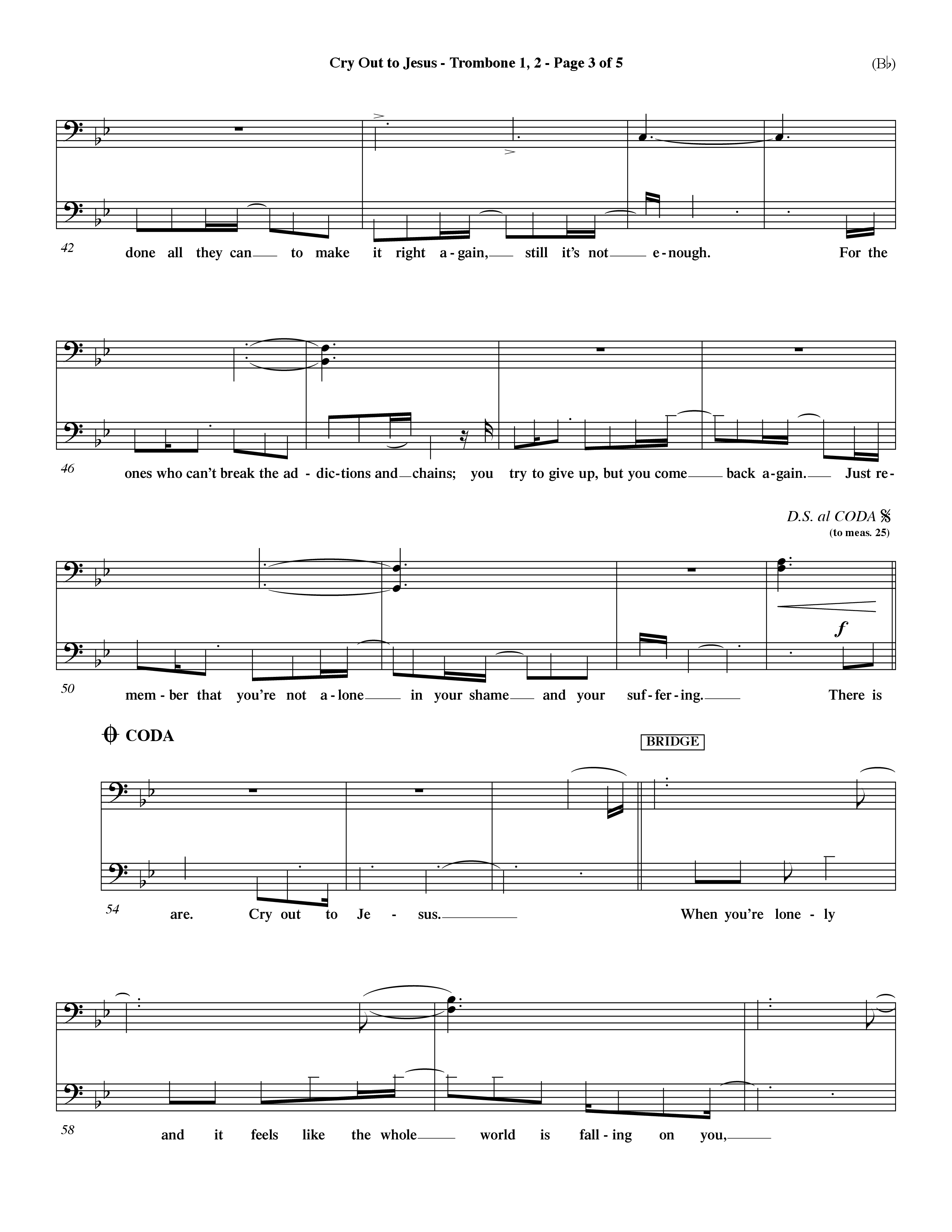 Cry Out To Jesus (Choral Anthem SATB) Trombone 1/2 (Word Music Choral / Orch. Dave Williamson)