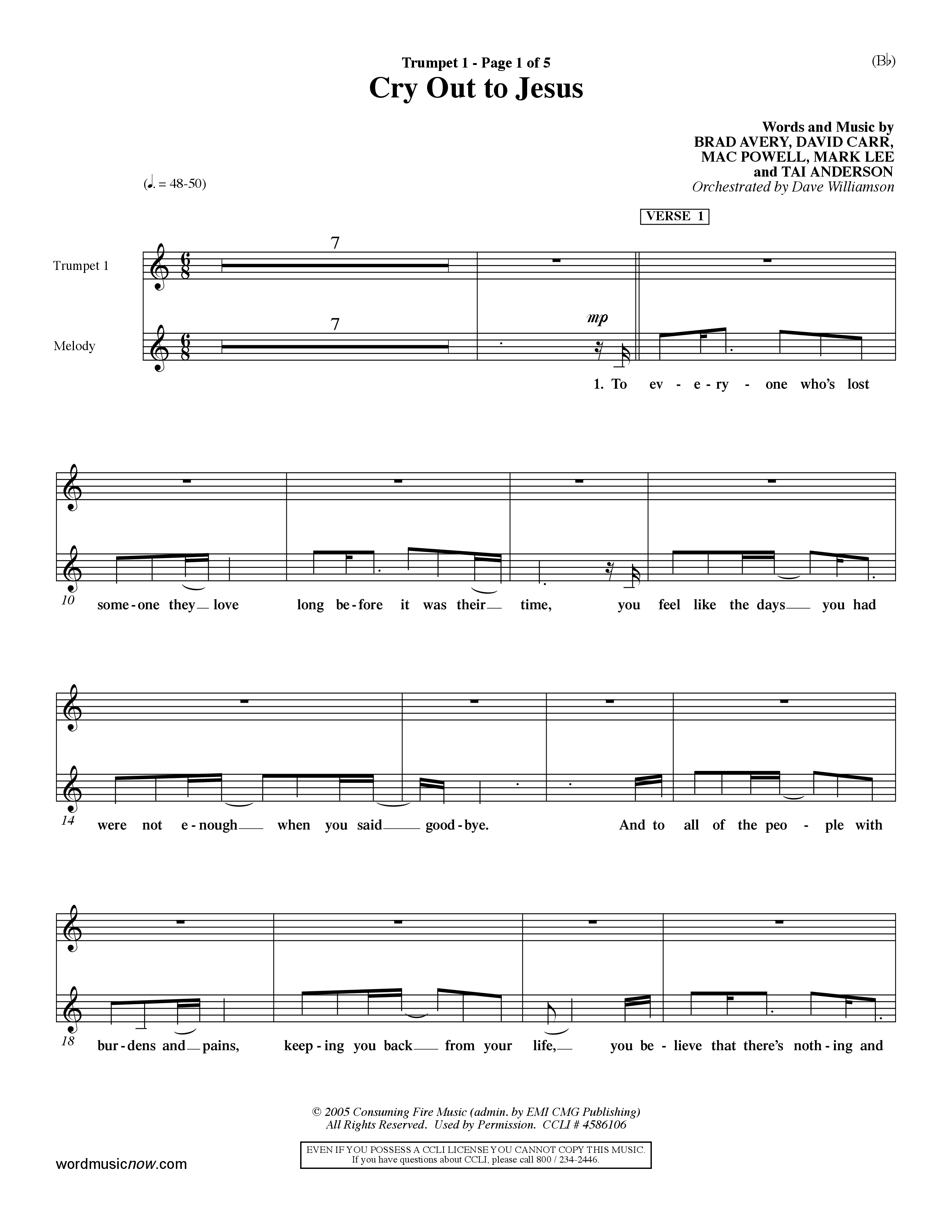 Cry Out To Jesus (Choral Anthem SATB) Trumpet 1 (Word Music Choral / Orch. Dave Williamson)