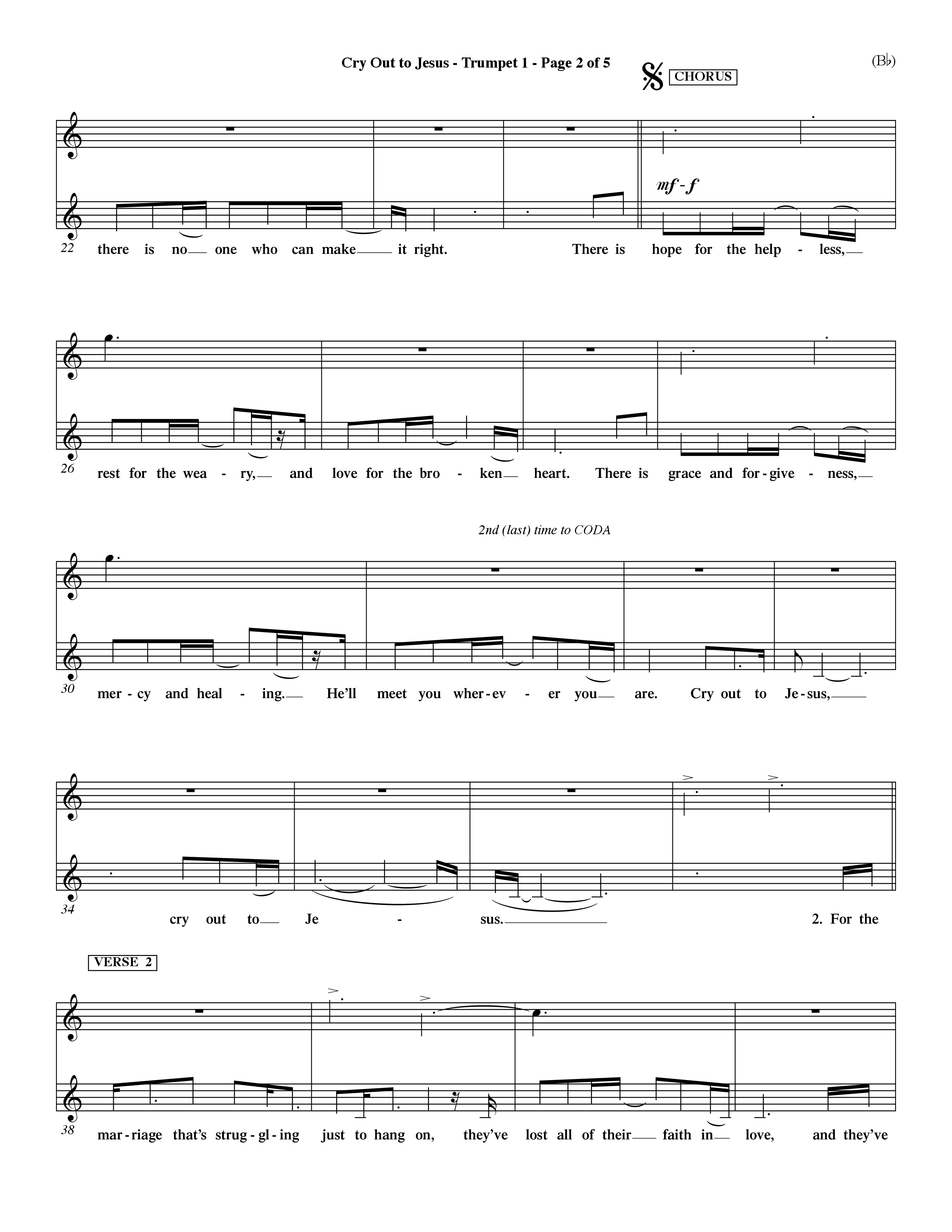 Cry Out To Jesus (Choral Anthem SATB) Trumpet 1 (Word Music Choral / Orch. Dave Williamson)