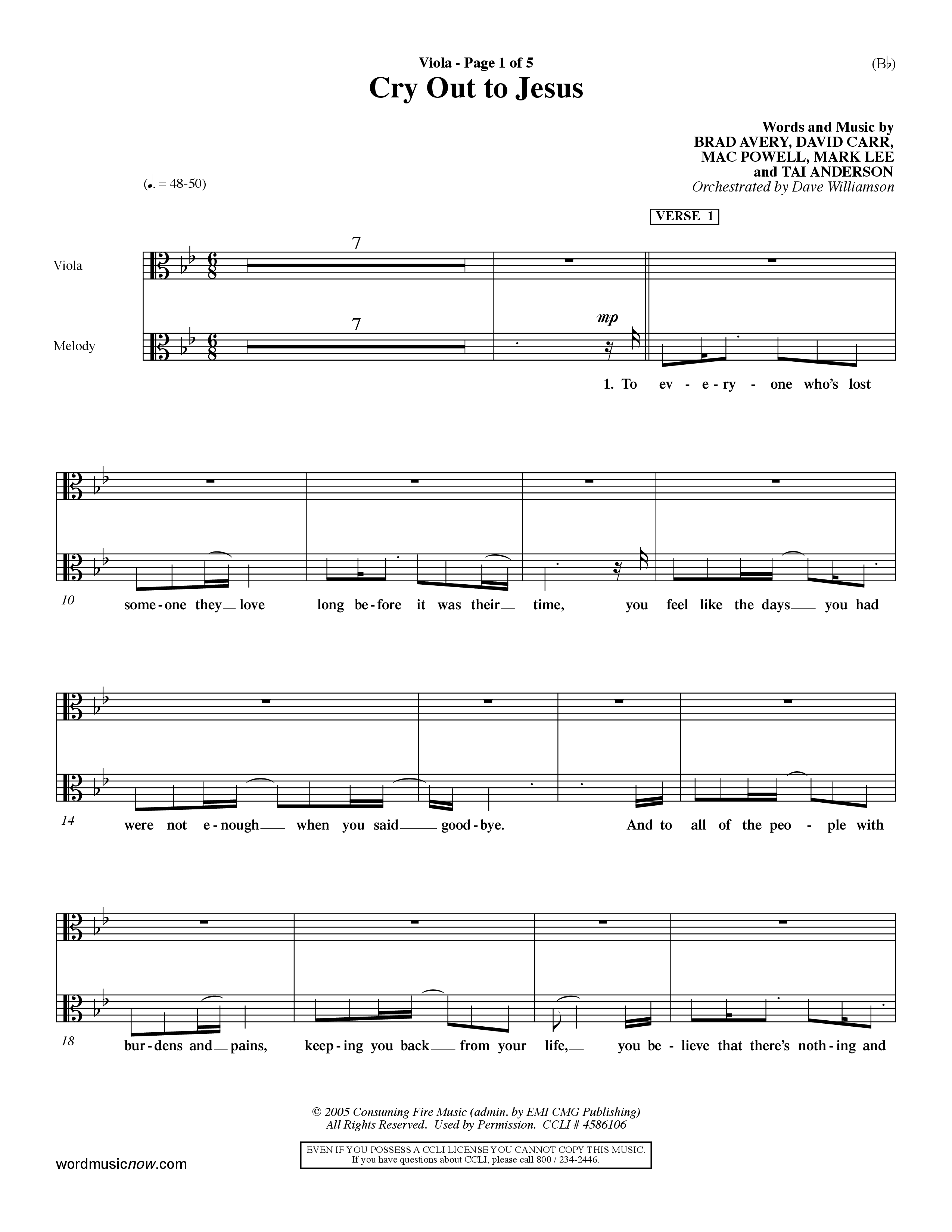 Cry Out To Jesus (Choral Anthem SATB) Viola (Word Music Choral / Orch. Dave Williamson)