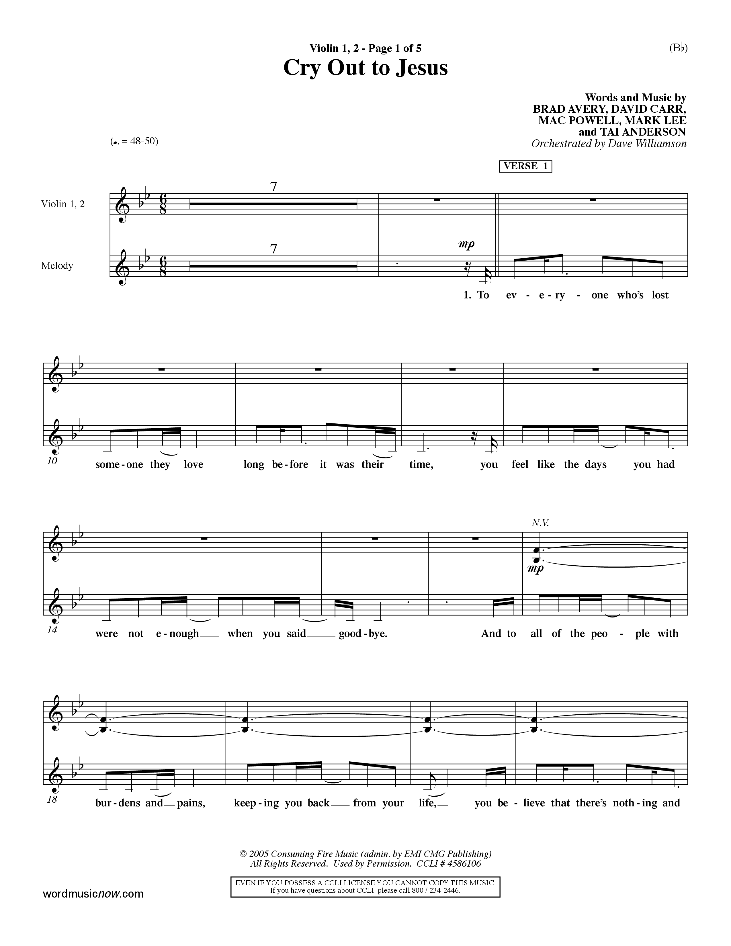 Cry Out To Jesus (Choral Anthem SATB) Violin 1/2 (Word Music Choral / Orch. Dave Williamson)