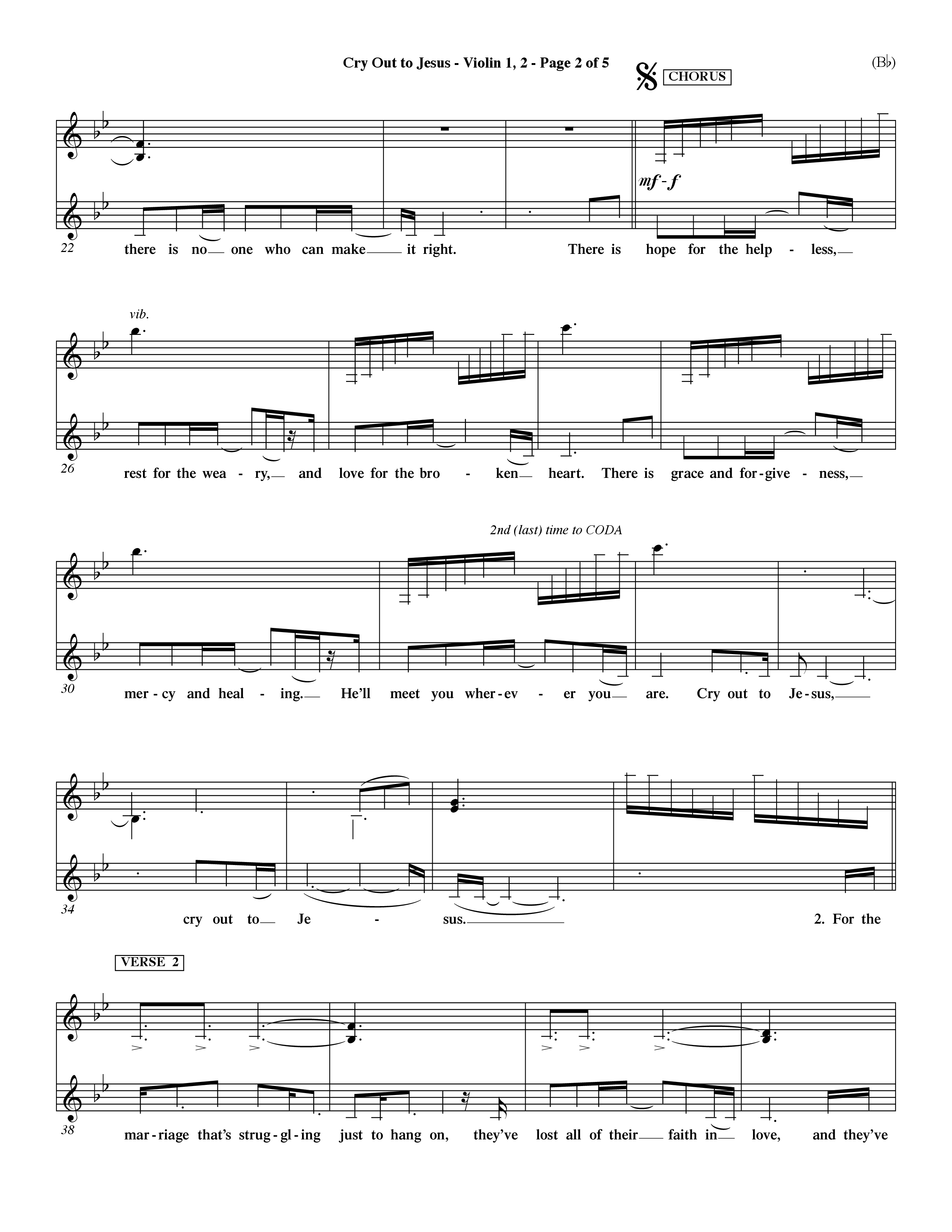 Cry Out To Jesus (Choral Anthem SATB) Violin 1/2 (Word Music Choral / Orch. Dave Williamson)