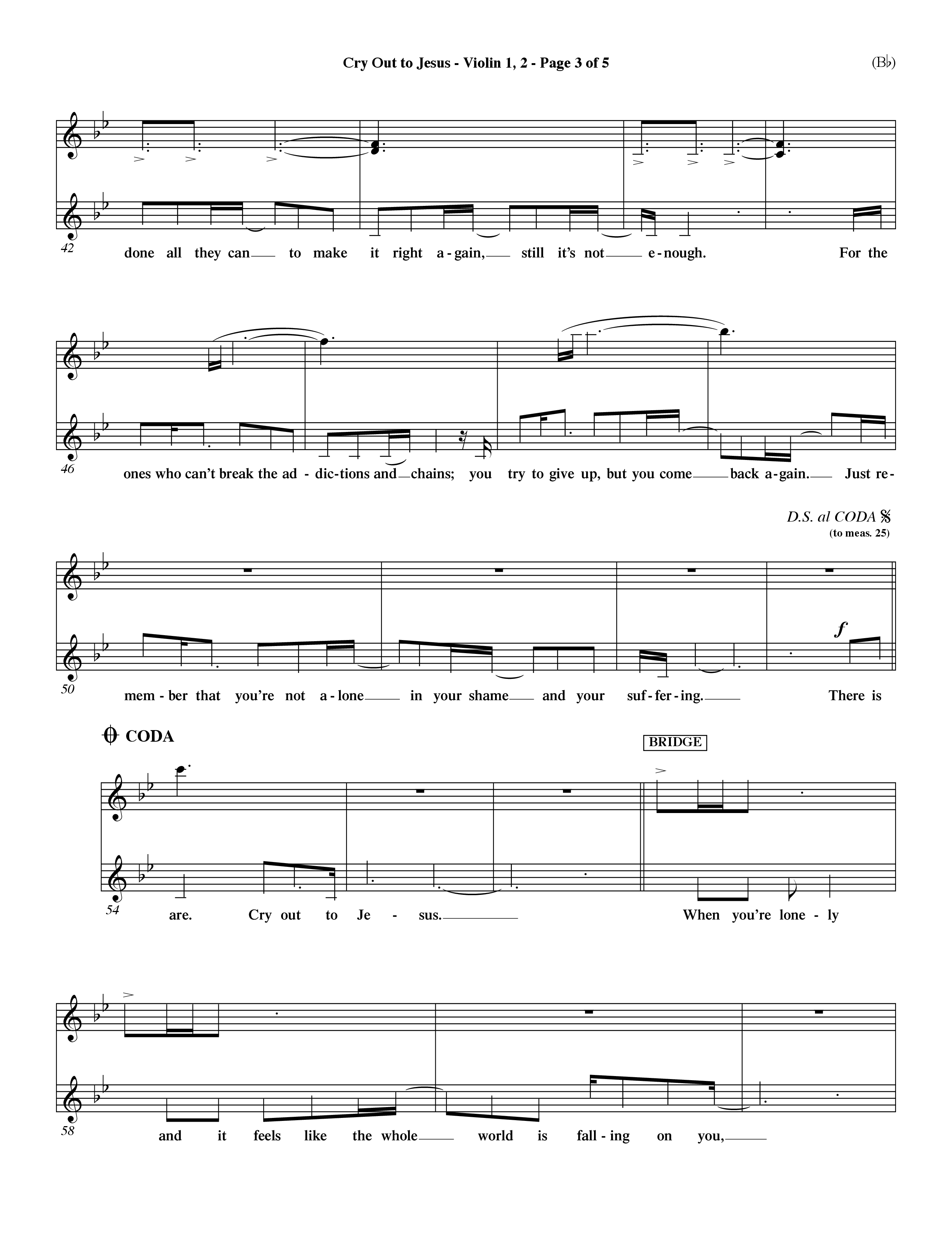 Cry Out To Jesus (Choral Anthem SATB) Violin 1/2 (Word Music Choral / Orch. Dave Williamson)
