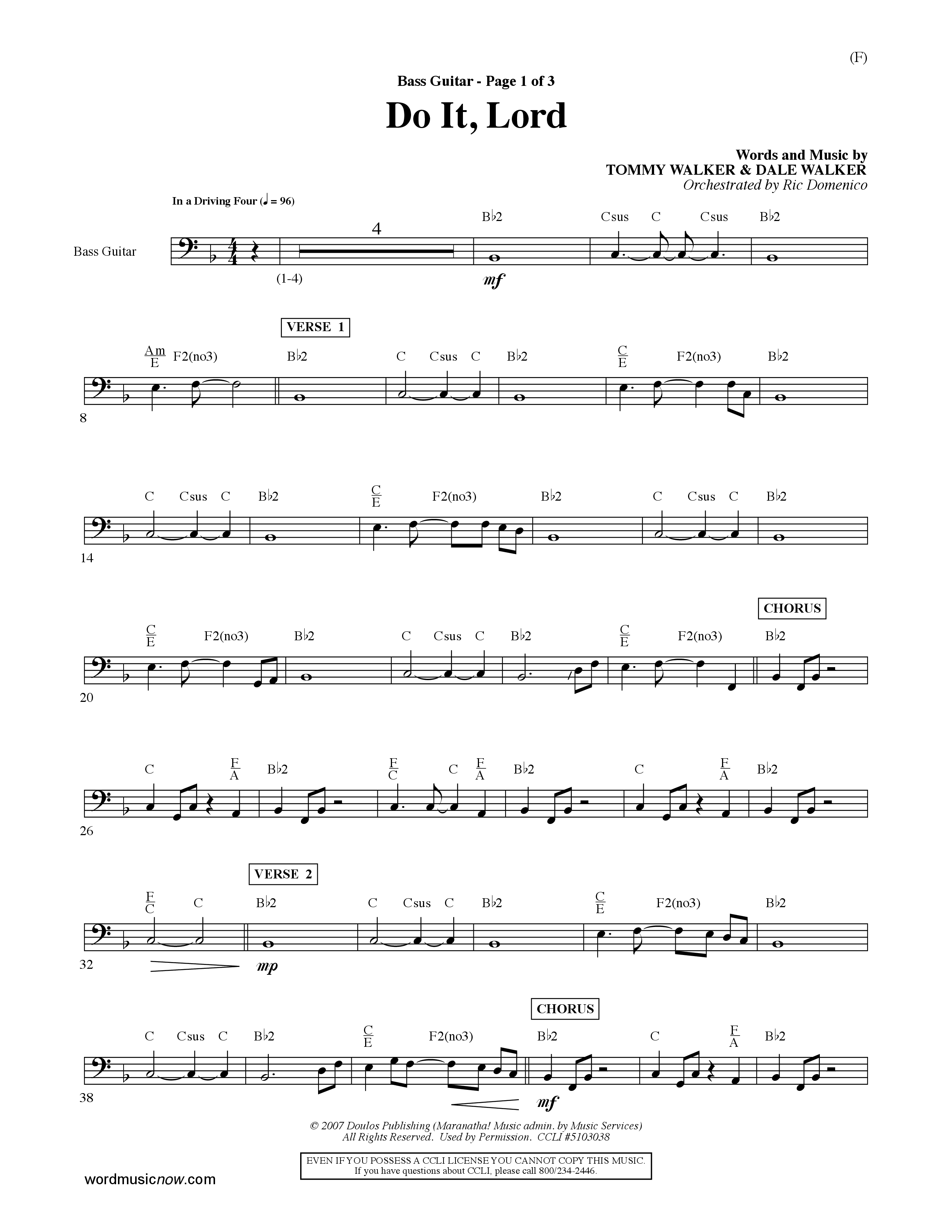 Do It Lord (Choral Anthem SATB) Bass Guitar (Word Music Choral / Orch. Ric Domenico)