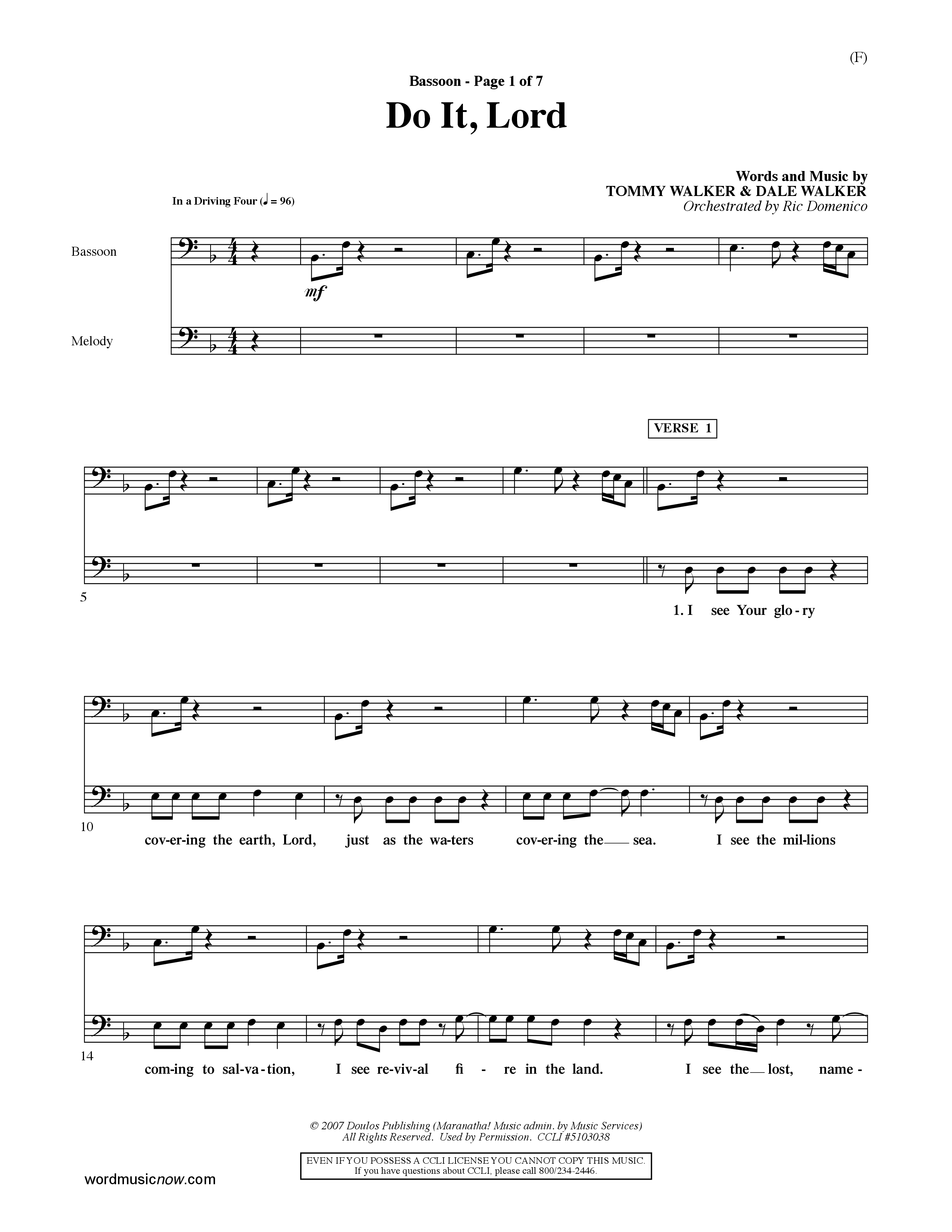 Do It Lord (Choral Anthem SATB) Bassoon (Word Music Choral / Orch. Ric Domenico)