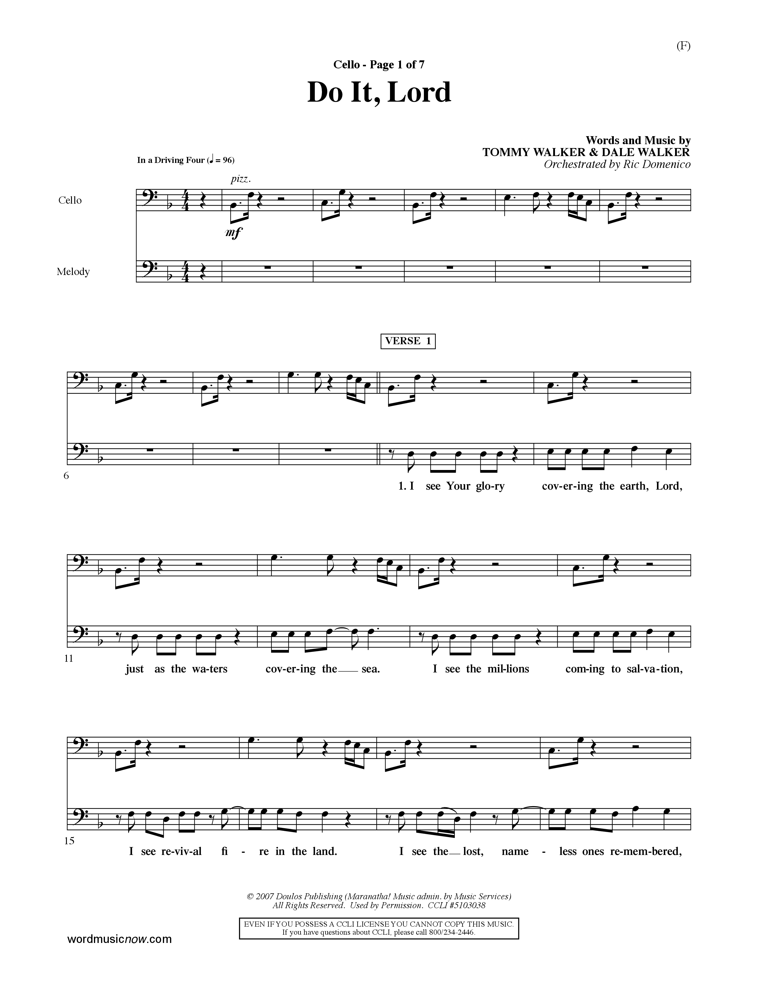 Do It Lord (Choral Anthem SATB) Cello (Word Music Choral / Orch. Ric Domenico)