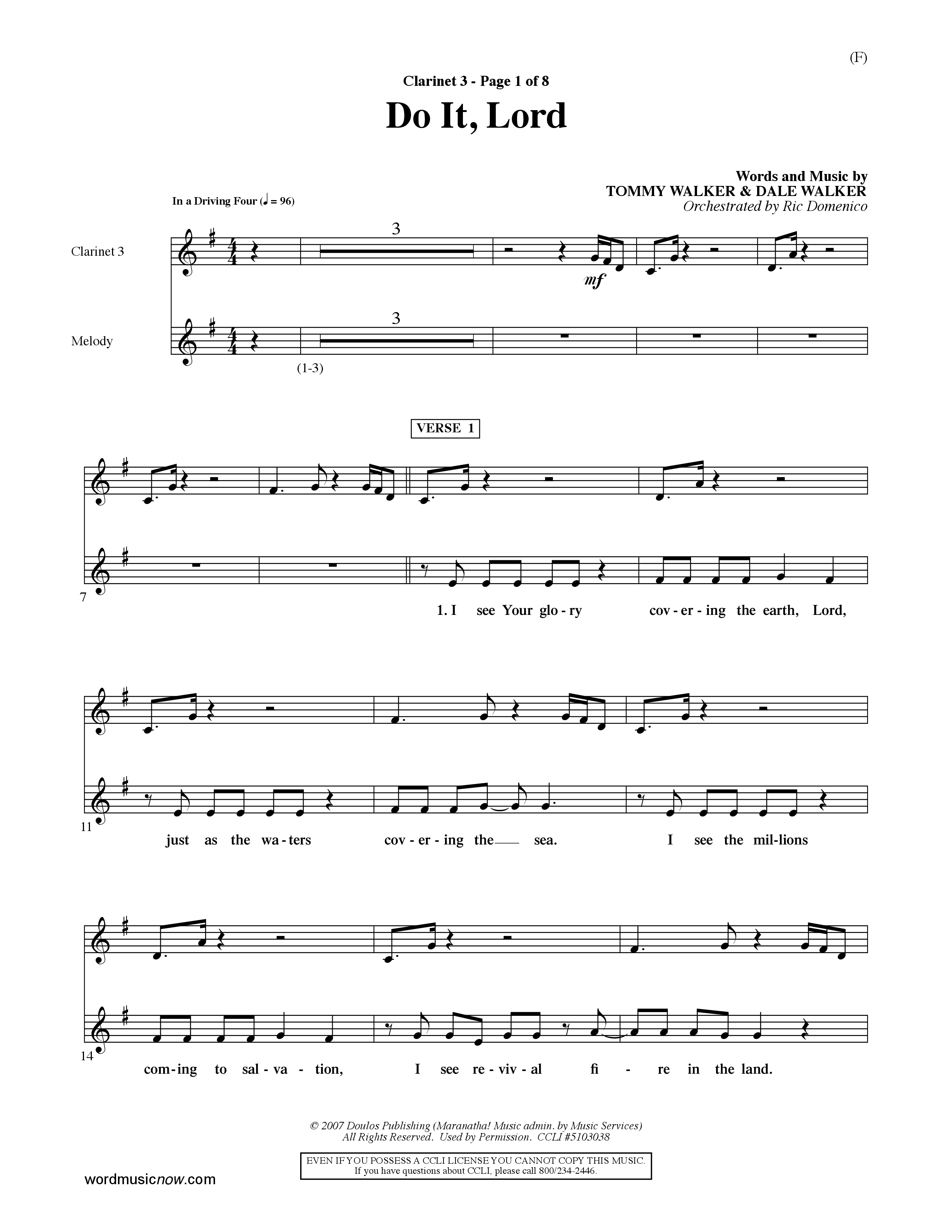 Do It Lord (Choral Anthem SATB) Clarinet 3 (Word Music Choral / Orch. Ric Domenico)