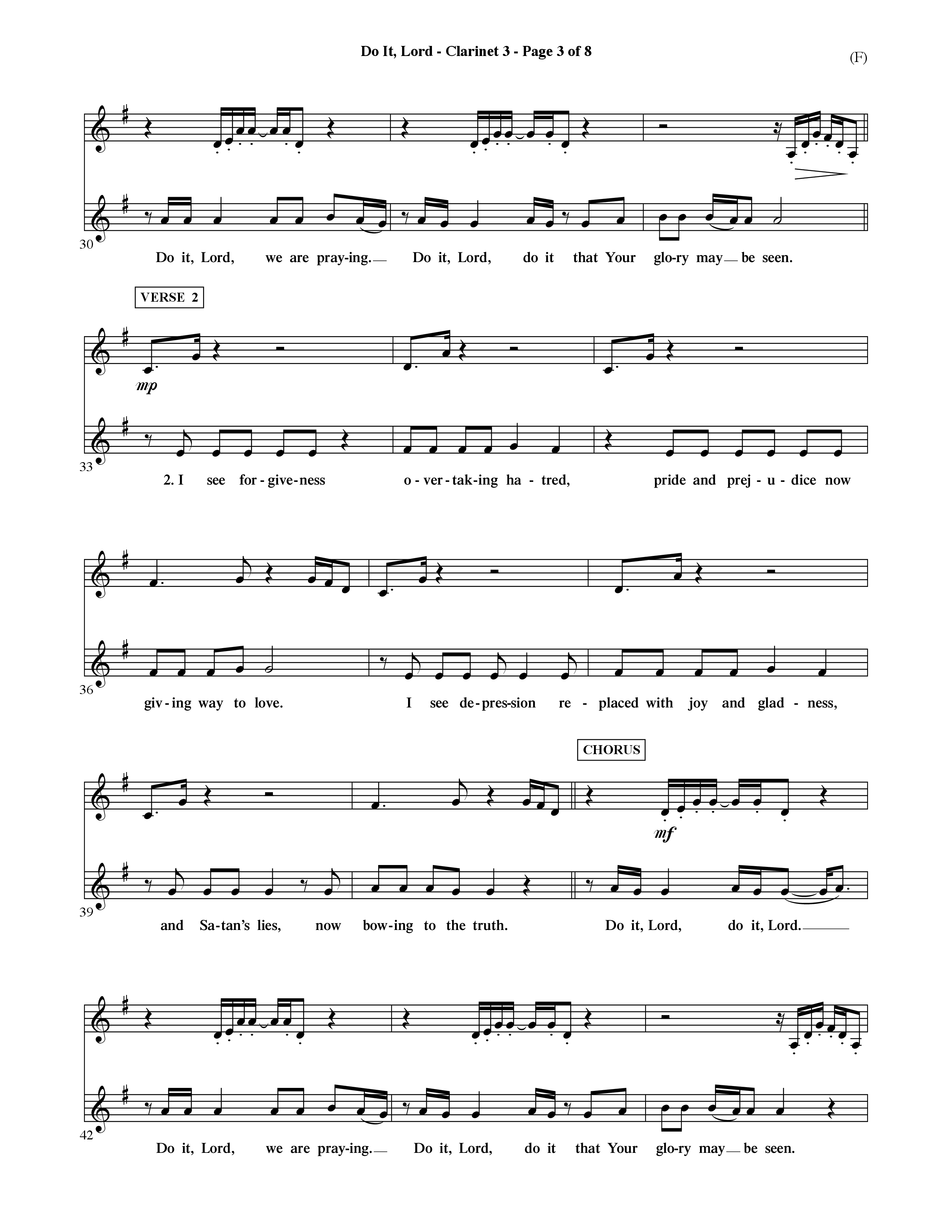 Do It Lord (Choral Anthem SATB) Clarinet 3 (Word Music Choral / Orch. Ric Domenico)