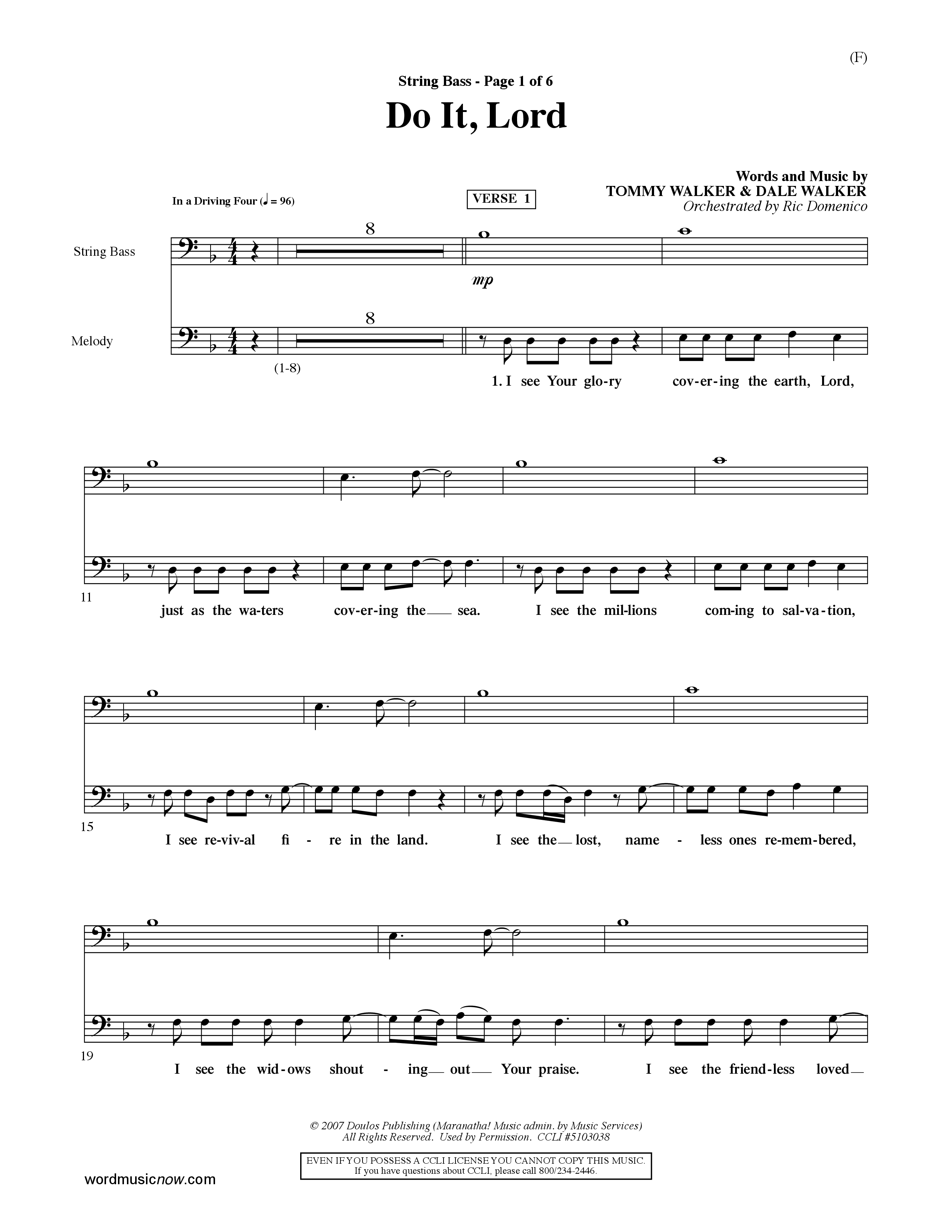 Do It Lord (Choral Anthem SATB) Double Bass (Word Music Choral / Orch. Ric Domenico)