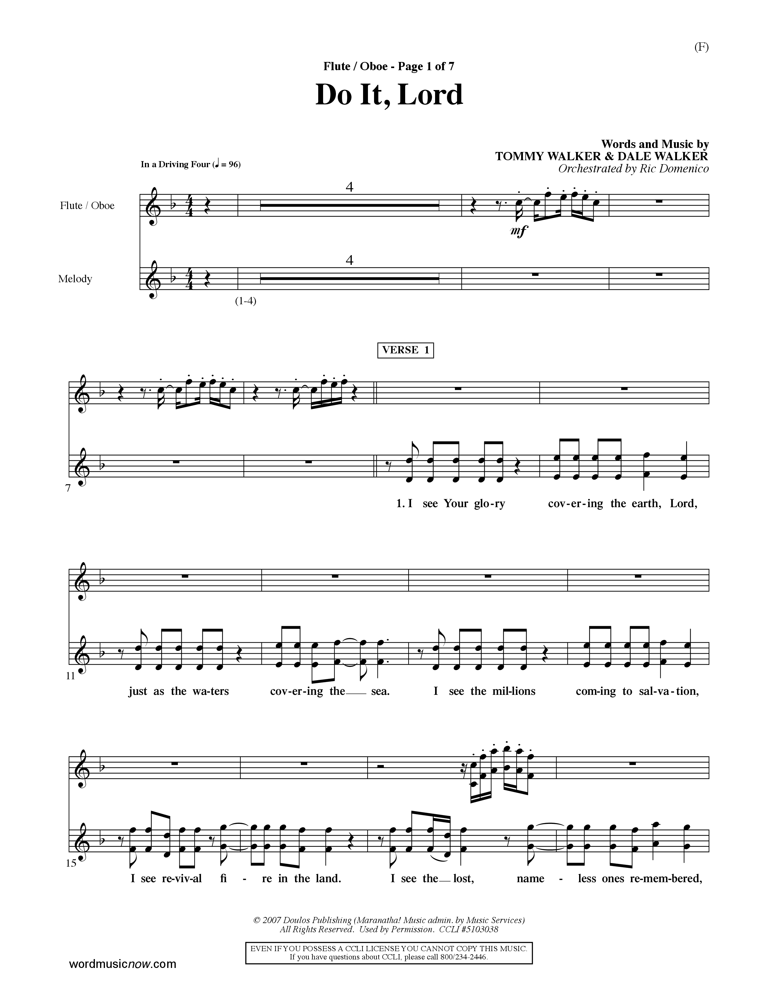 Do It Lord (Choral Anthem SATB) Flute/Oboe (Word Music Choral / Orch. Ric Domenico)
