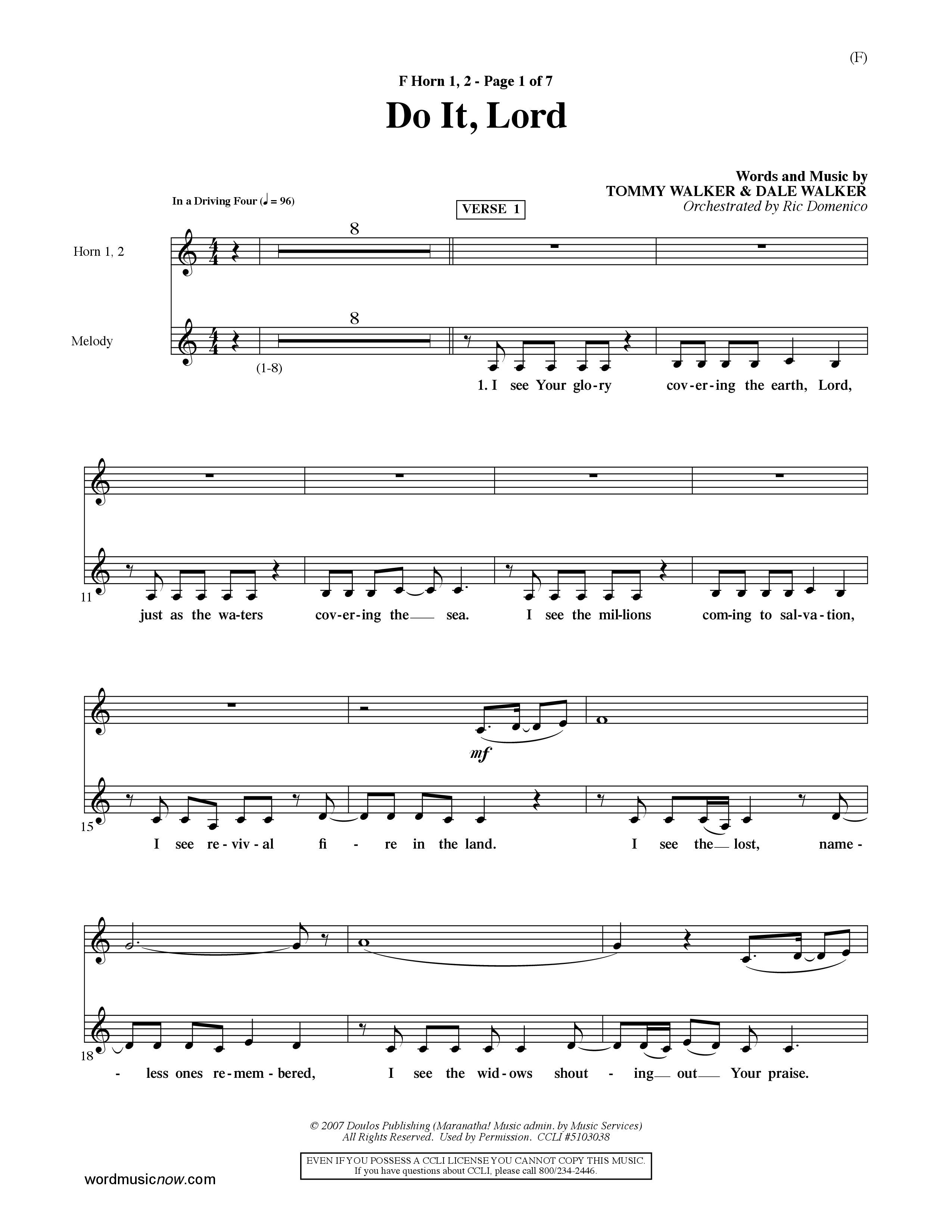 Do It Lord (Choral Anthem SATB) French Horn (Word Music Choral / Orch. Ric Domenico)