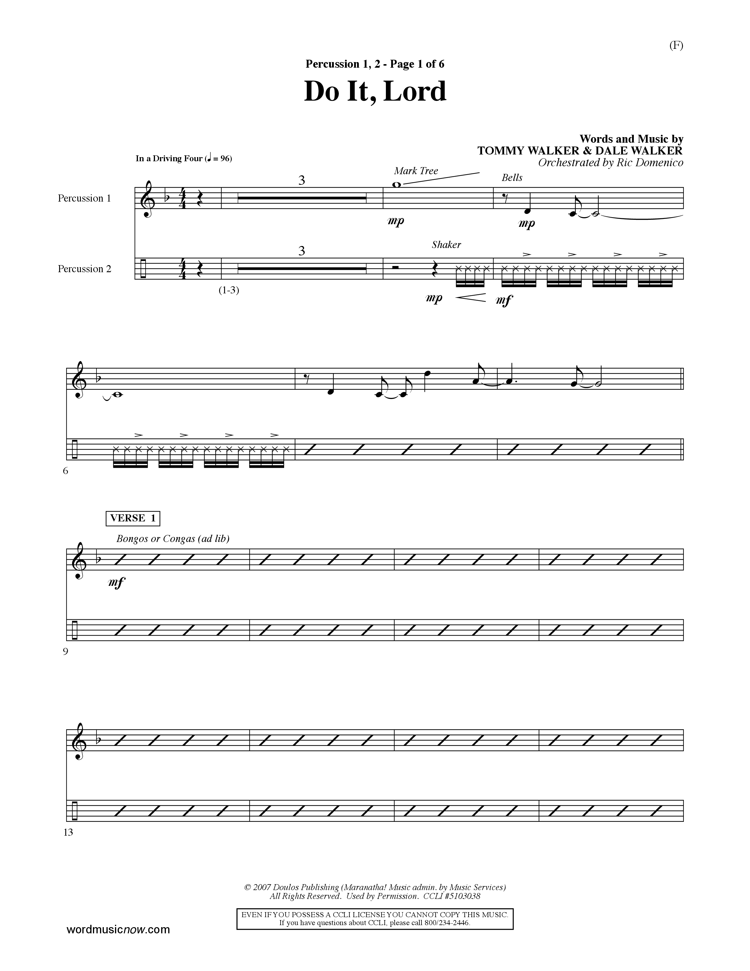 Do It Lord (Choral Anthem SATB) Percussion 1/2 (Word Music Choral / Orch. Ric Domenico)