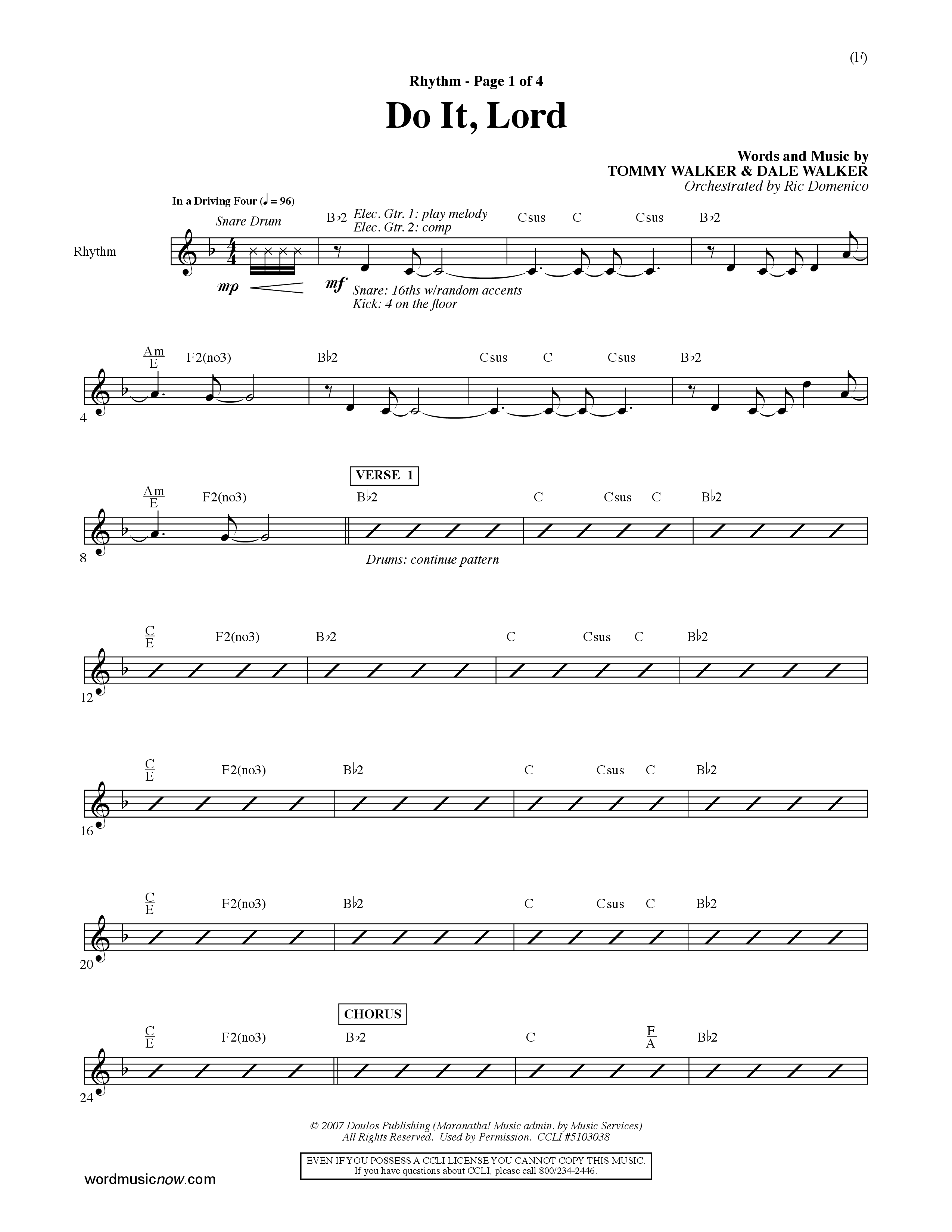 Do It Lord (Choral Anthem SATB) Rhythm Chart (Word Music Choral / Orch. Ric Domenico)