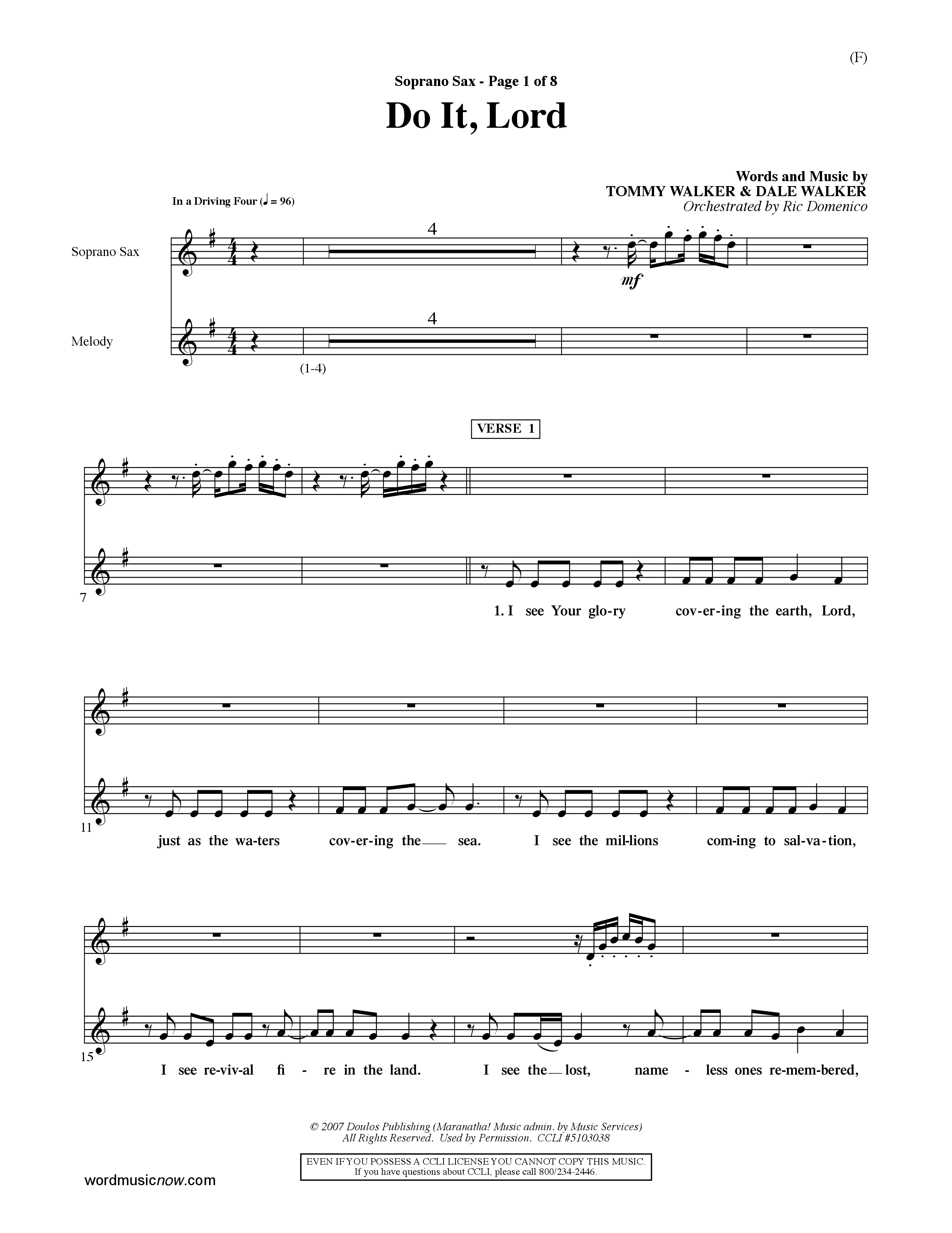 Do It Lord (Choral Anthem SATB) Saxophone (Word Music Choral / Orch. Ric Domenico)