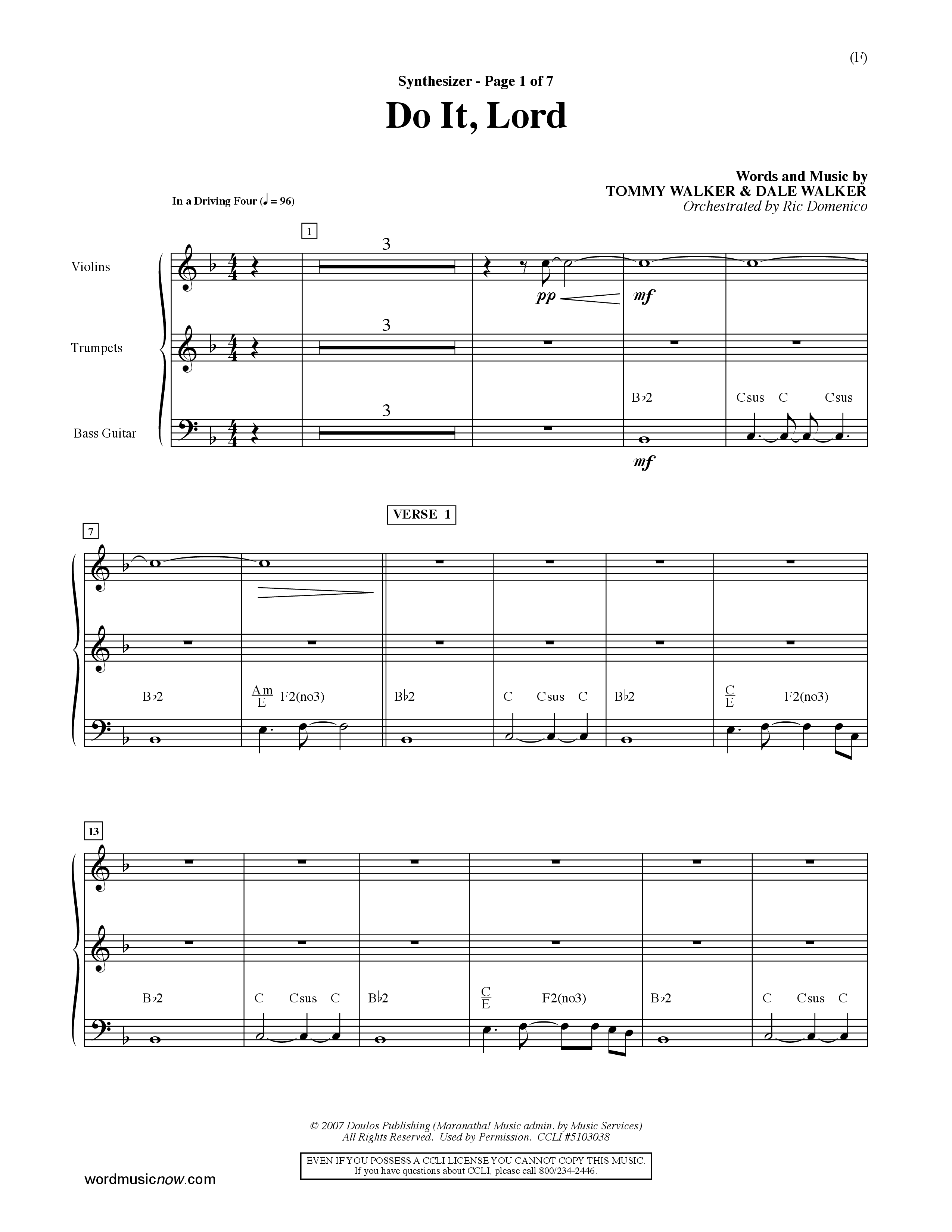 Do It Lord (Choral Anthem SATB) Synth (Word Music Choral / Orch. Ric Domenico)