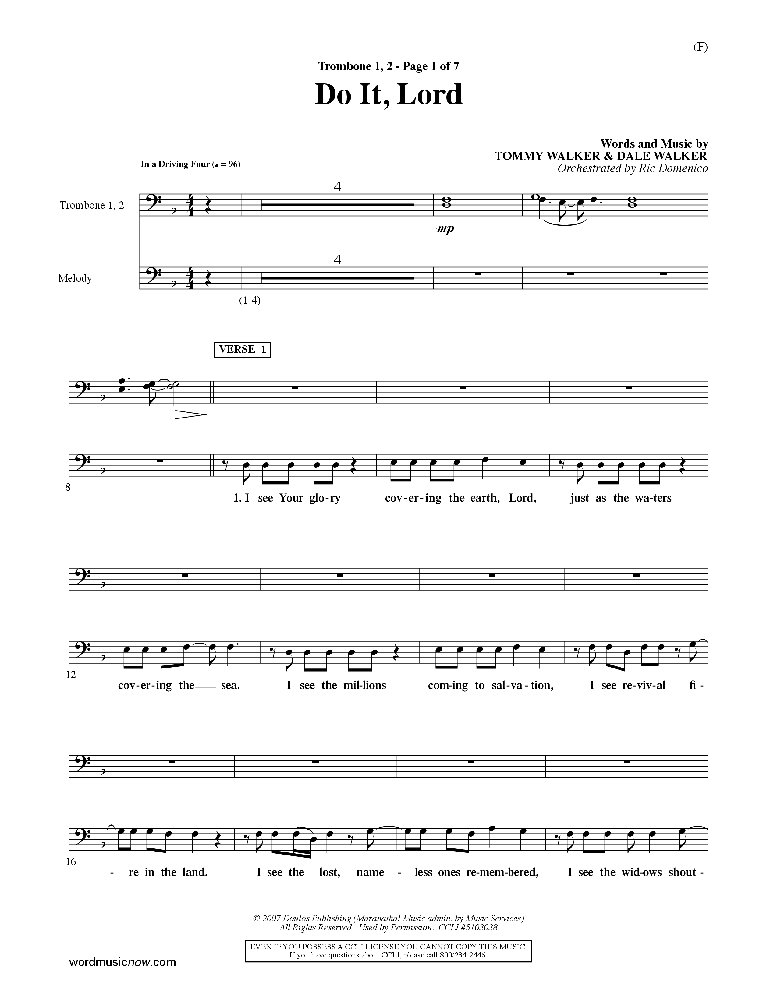 Do It Lord (Choral Anthem SATB) Trombone 1/2 (Word Music Choral / Orch. Ric Domenico)