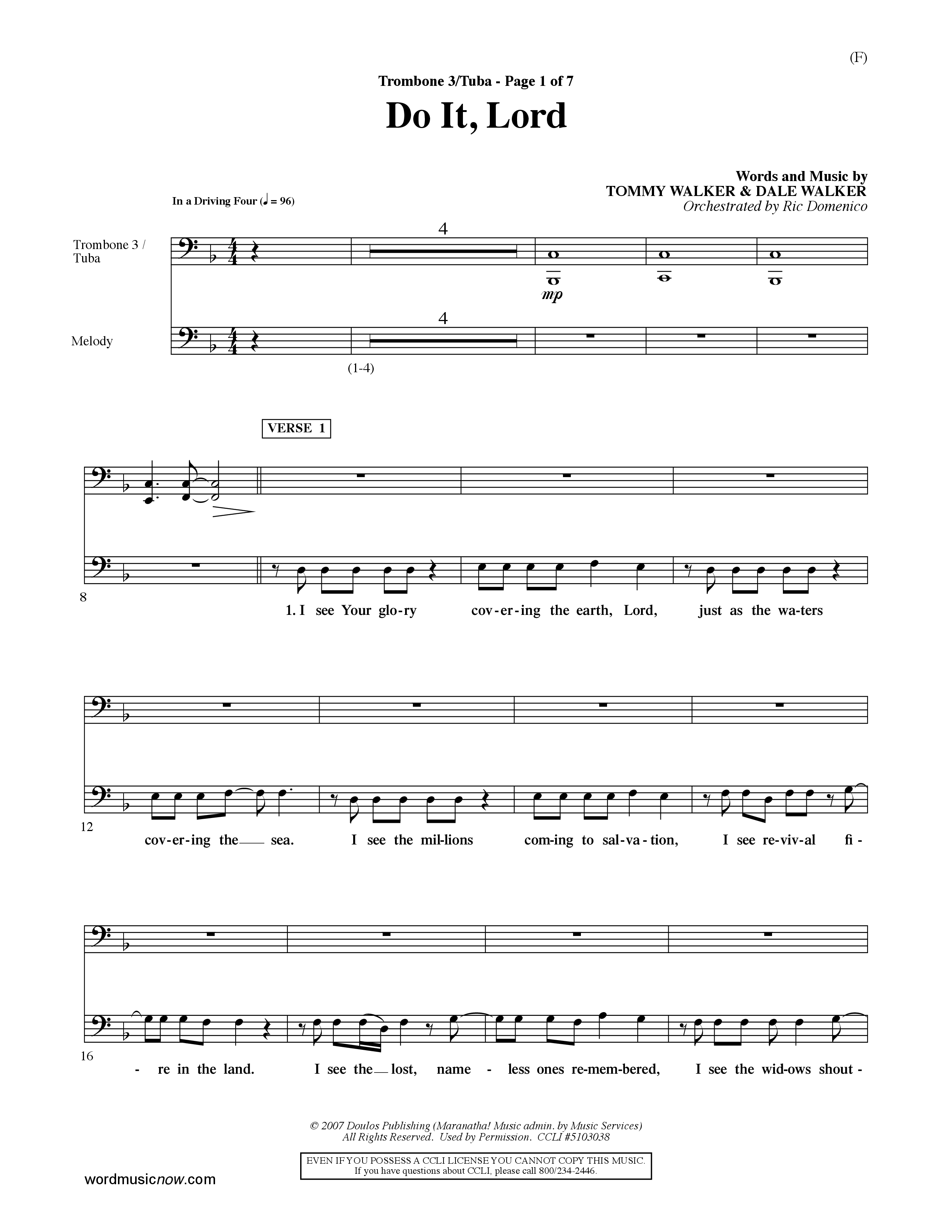 Do It Lord (Choral Anthem SATB) Trombone 3/Tuba (Word Music Choral / Orch. Ric Domenico)