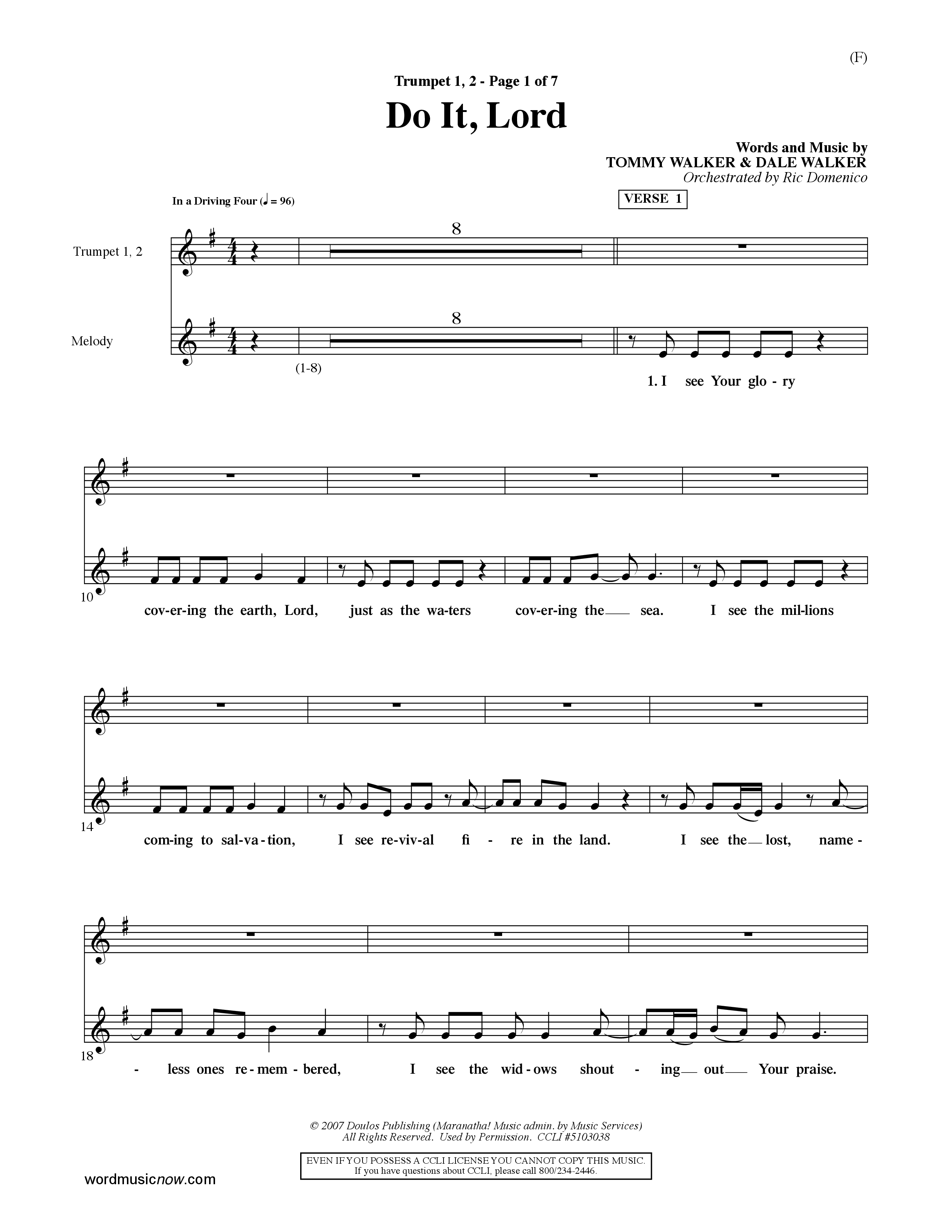 Do It Lord (Choral Anthem SATB) Trumpet 1,2 (Word Music Choral / Orch. Ric Domenico)