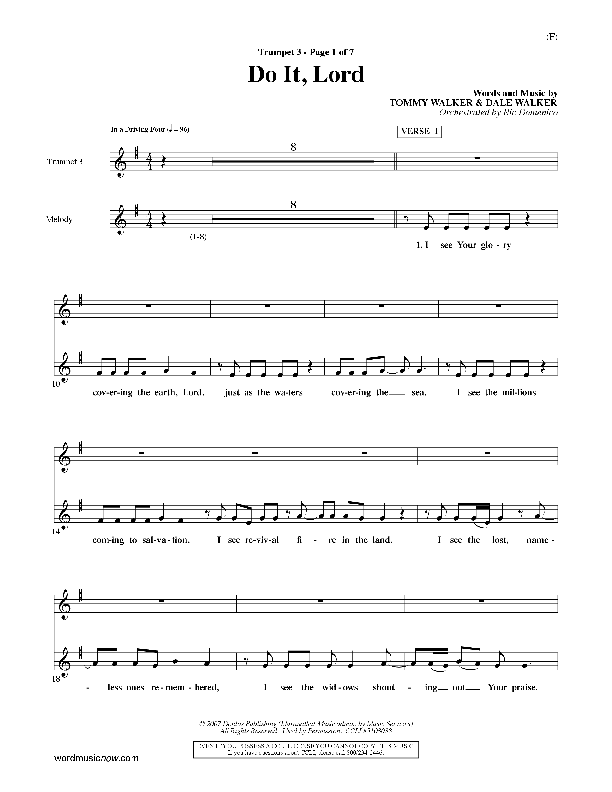 Do It Lord (Choral Anthem SATB) Trumpet 3 (Word Music Choral / Orch. Ric Domenico)