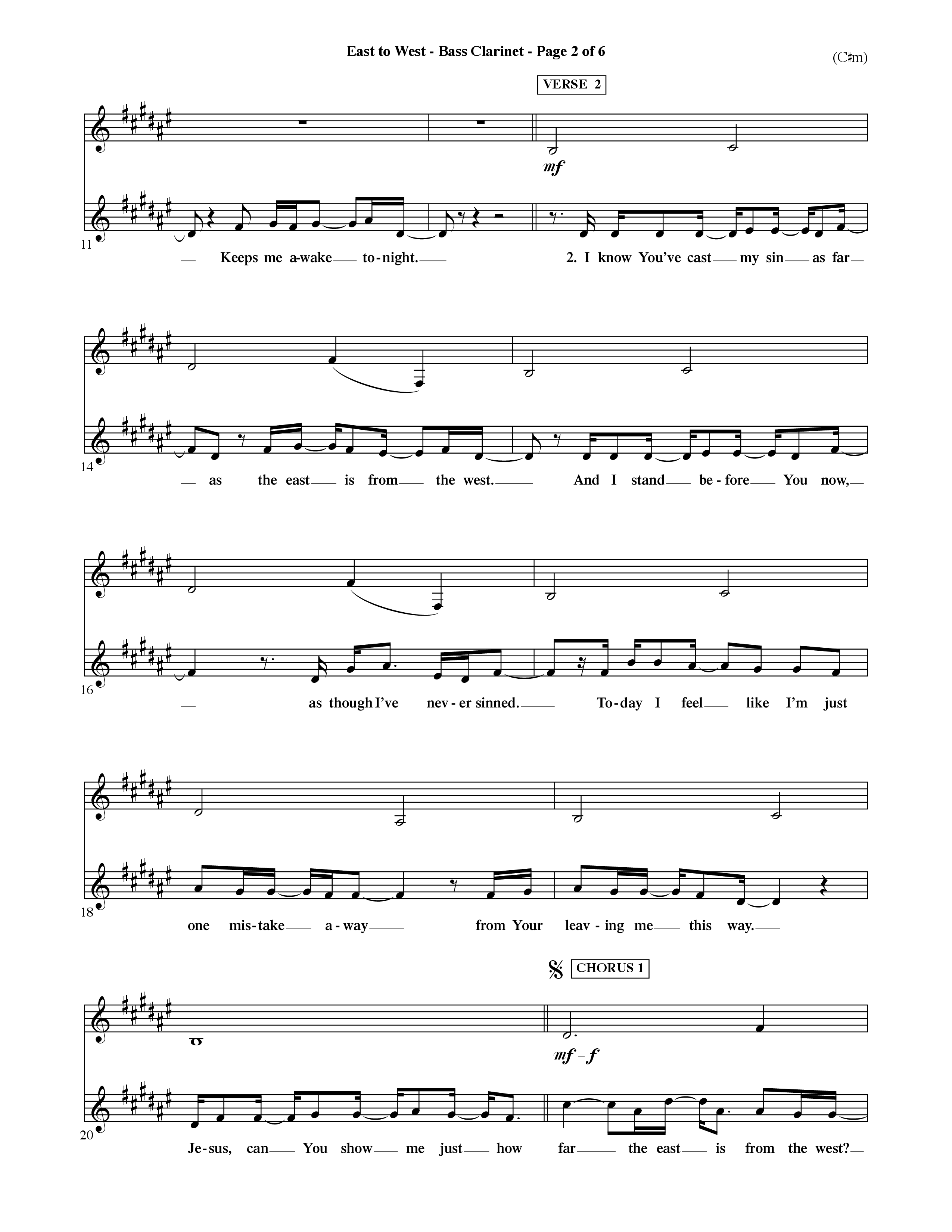 East To West (Choral Anthem SATB) Bass Clarinet (Word Music Choral / Orch. Dave Williamson)