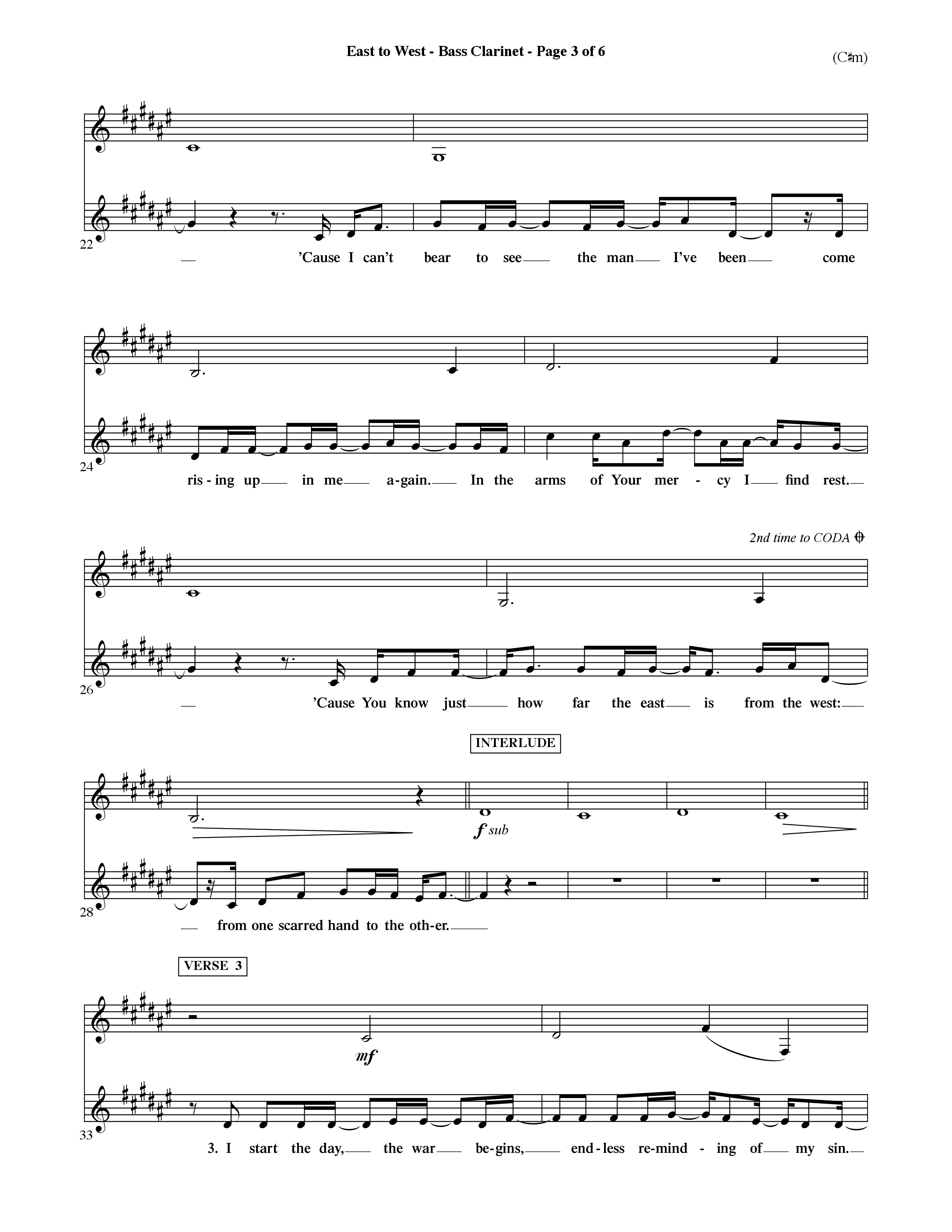 East To West (Choral Anthem SATB) Bass Clarinet (Word Music Choral / Orch. Dave Williamson)