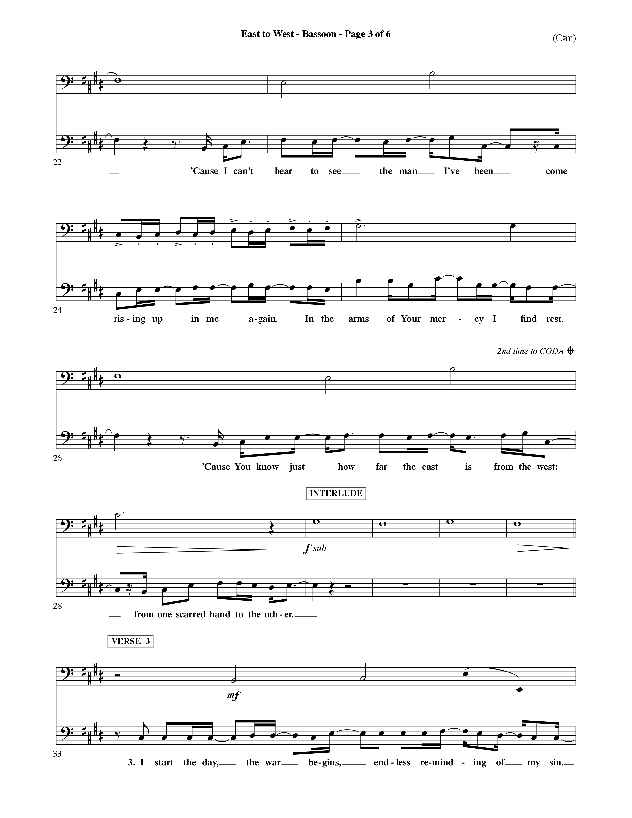 East To West (Choral Anthem SATB) Bassoon (Word Music Choral / Orch. Dave Williamson)