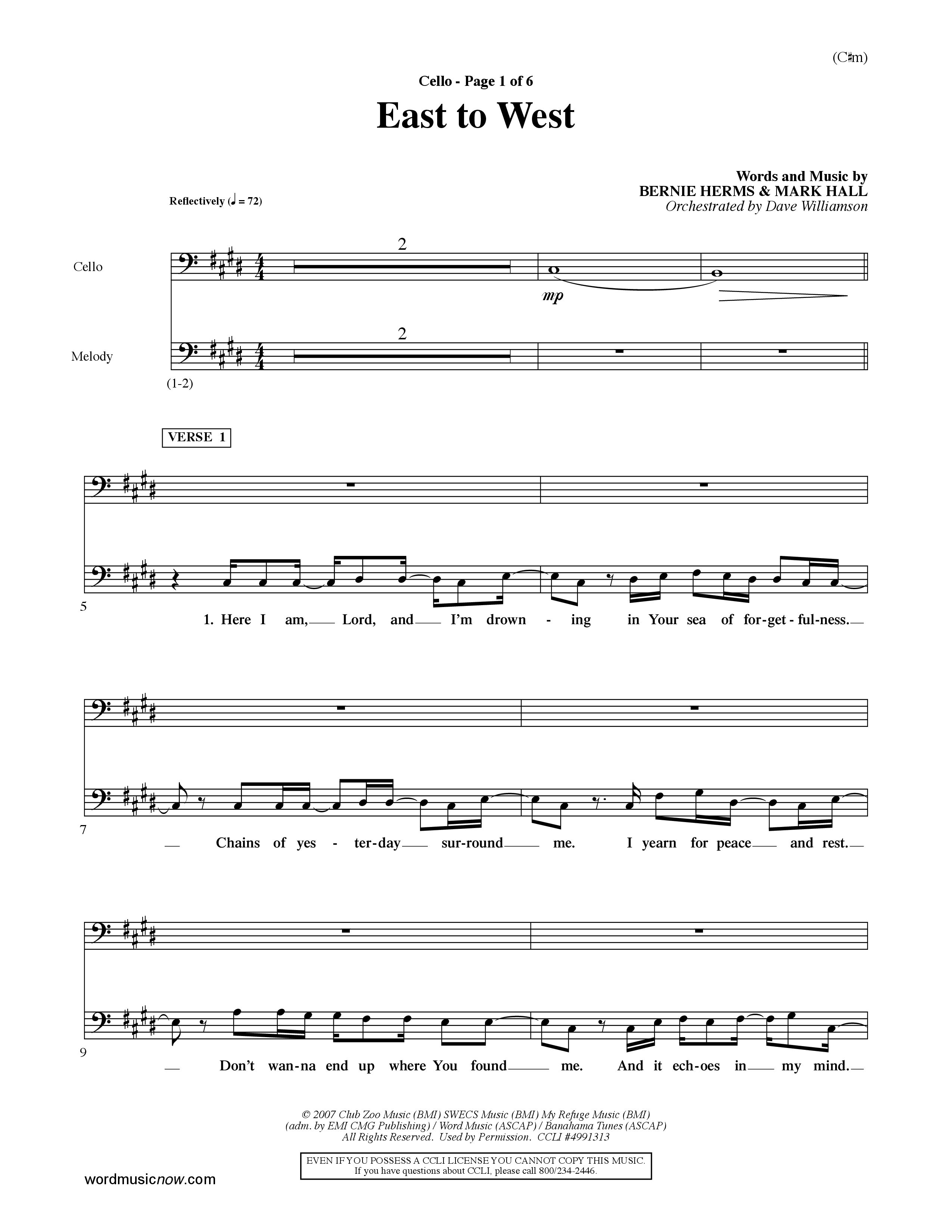 East To West (Choral Anthem SATB) Cello (Word Music Choral / Orch. Dave Williamson)