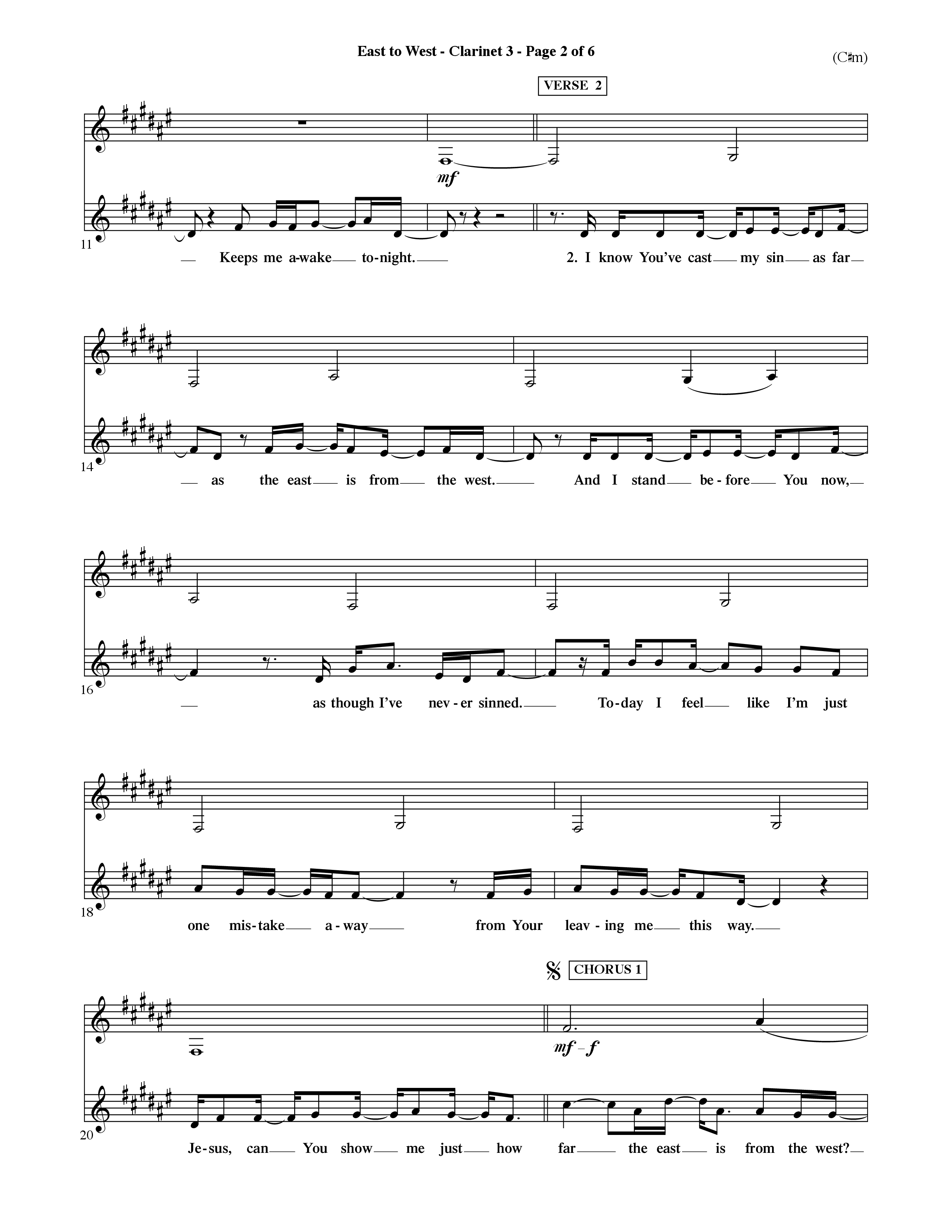 East To West (Choral Anthem SATB) Clarinet 3 (Word Music Choral / Orch. Dave Williamson)