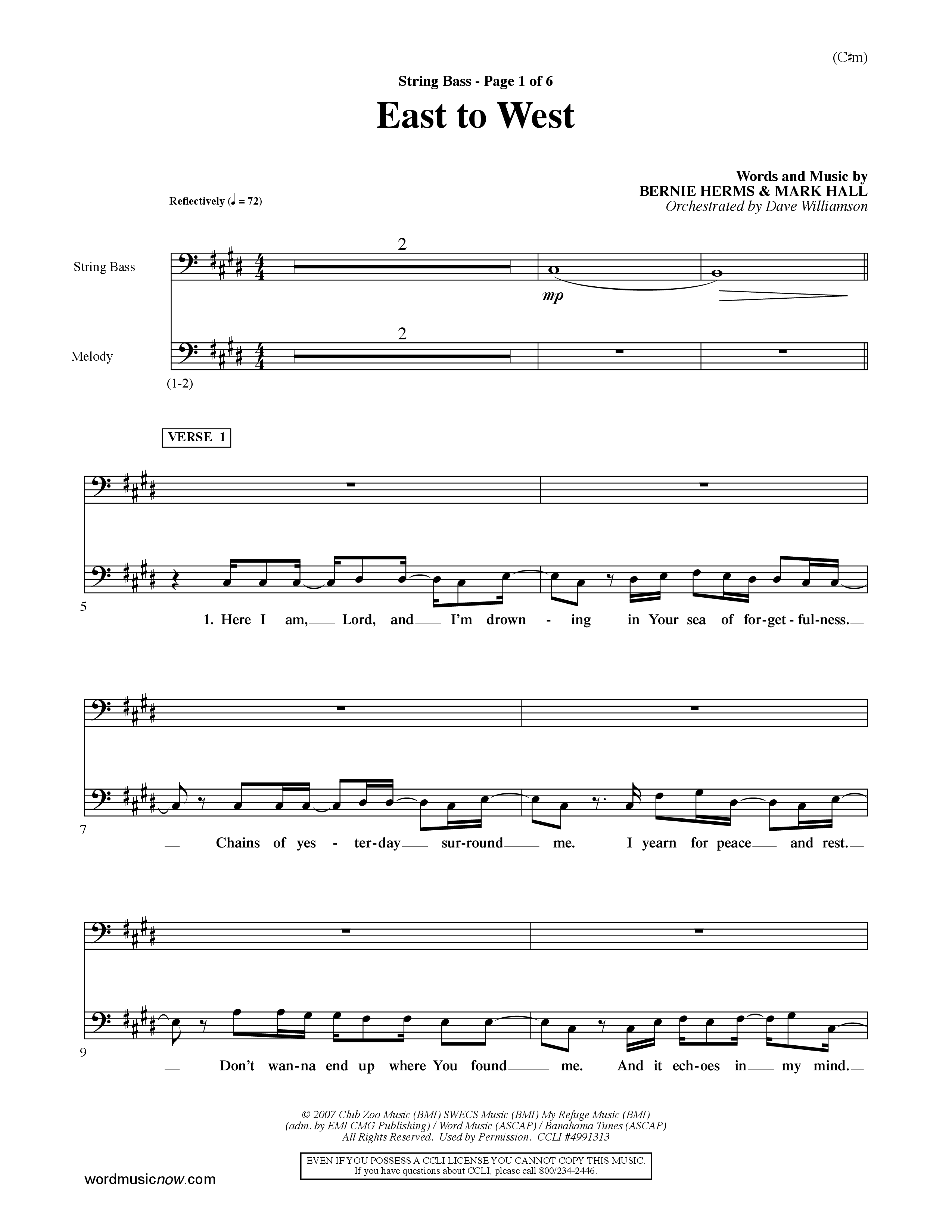 East To West (Choral Anthem SATB) Double Bass (Word Music Choral / Orch. Dave Williamson)